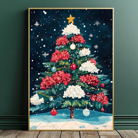 Colorful Christmas Tree Holiday Artwork, Whimsical Print