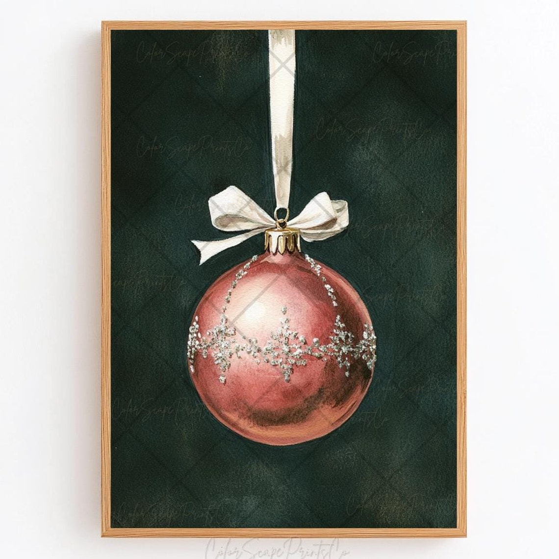 Pink Christmas Ornament Print Pink Christmas Bauble Painting Jewel Tone Christmas Print Pink Christmas Festive Print Holiday Print