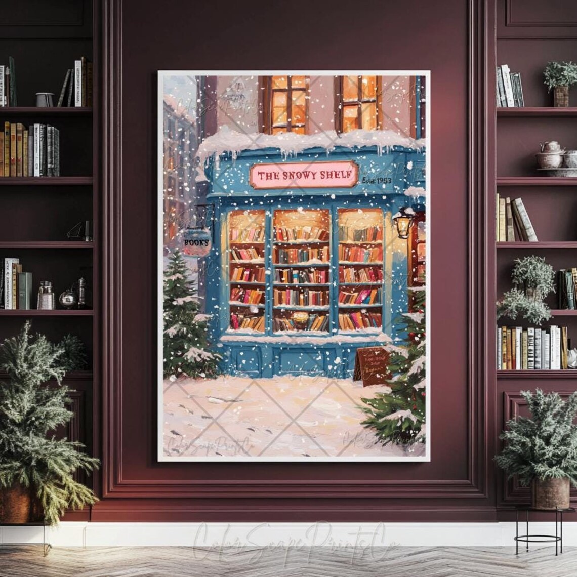 The Snowy Shelf Bookstore Winter Night Snowy Bookshop Poster - Image 4