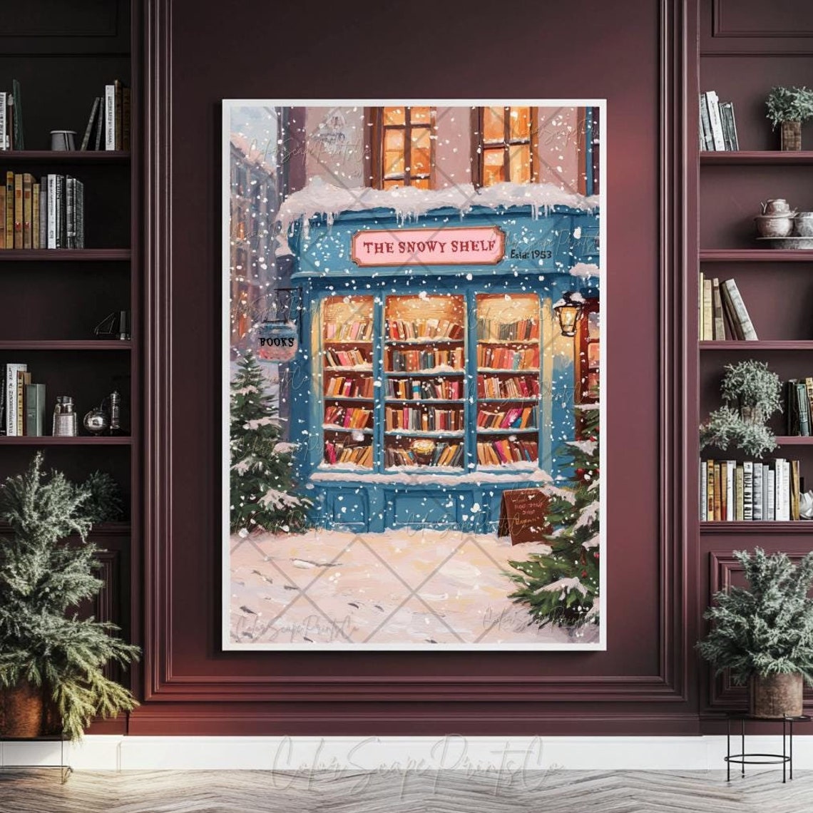 Winter Bookstore Painting Anime Style Bookshop New York Bookstore Poster Snowy Bookshop Nyc Book Art Christmas Reading Cozy Bookish Wall Art - Image 4