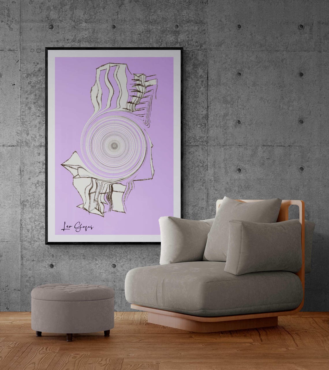 Purple Abstract Concentric Circles Flowing Lines Modern Wall Art - Image 2