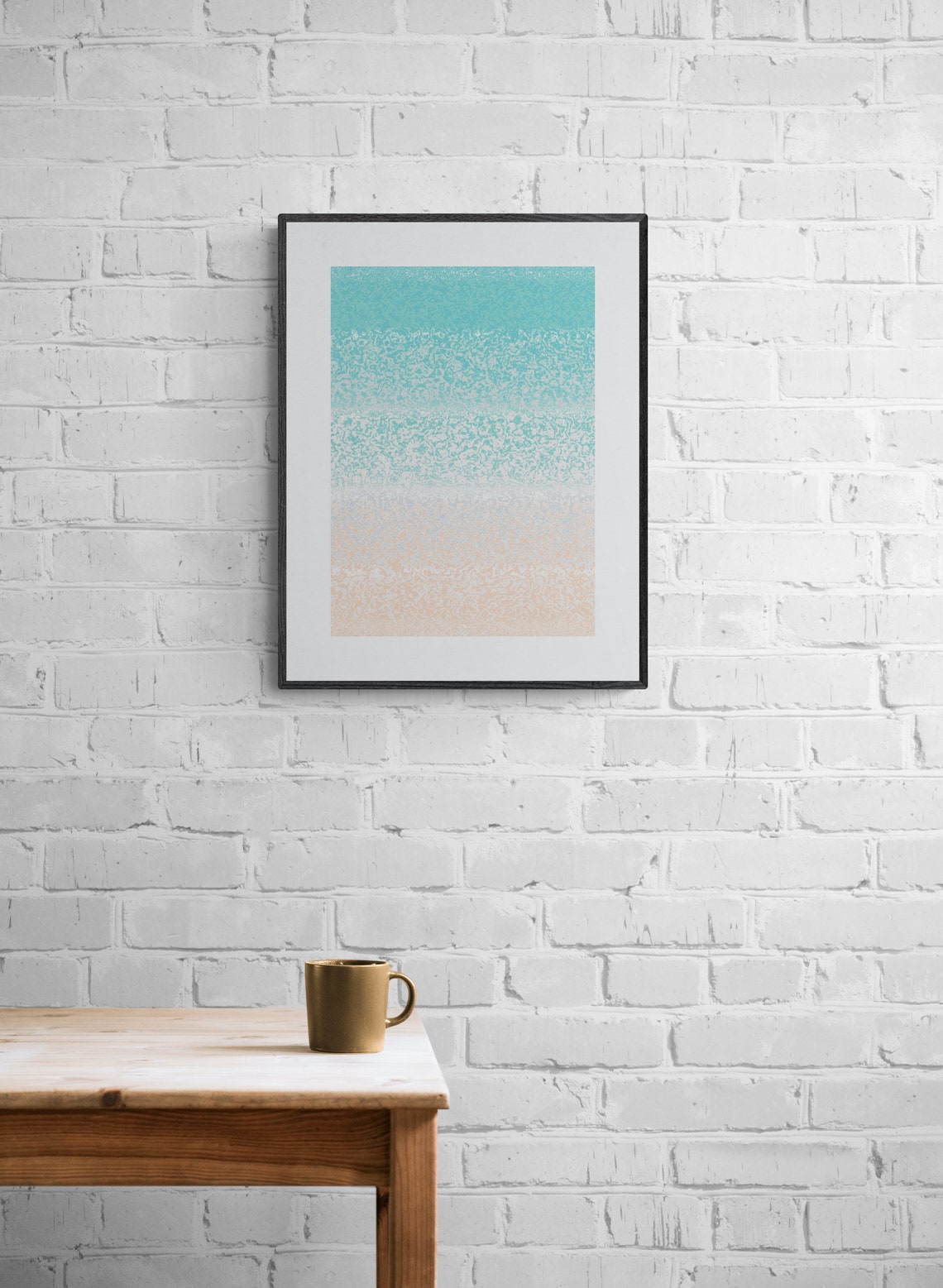 Teal to Peach Ombre Speckled Gradient Abstract Color Fade Print - Image 6