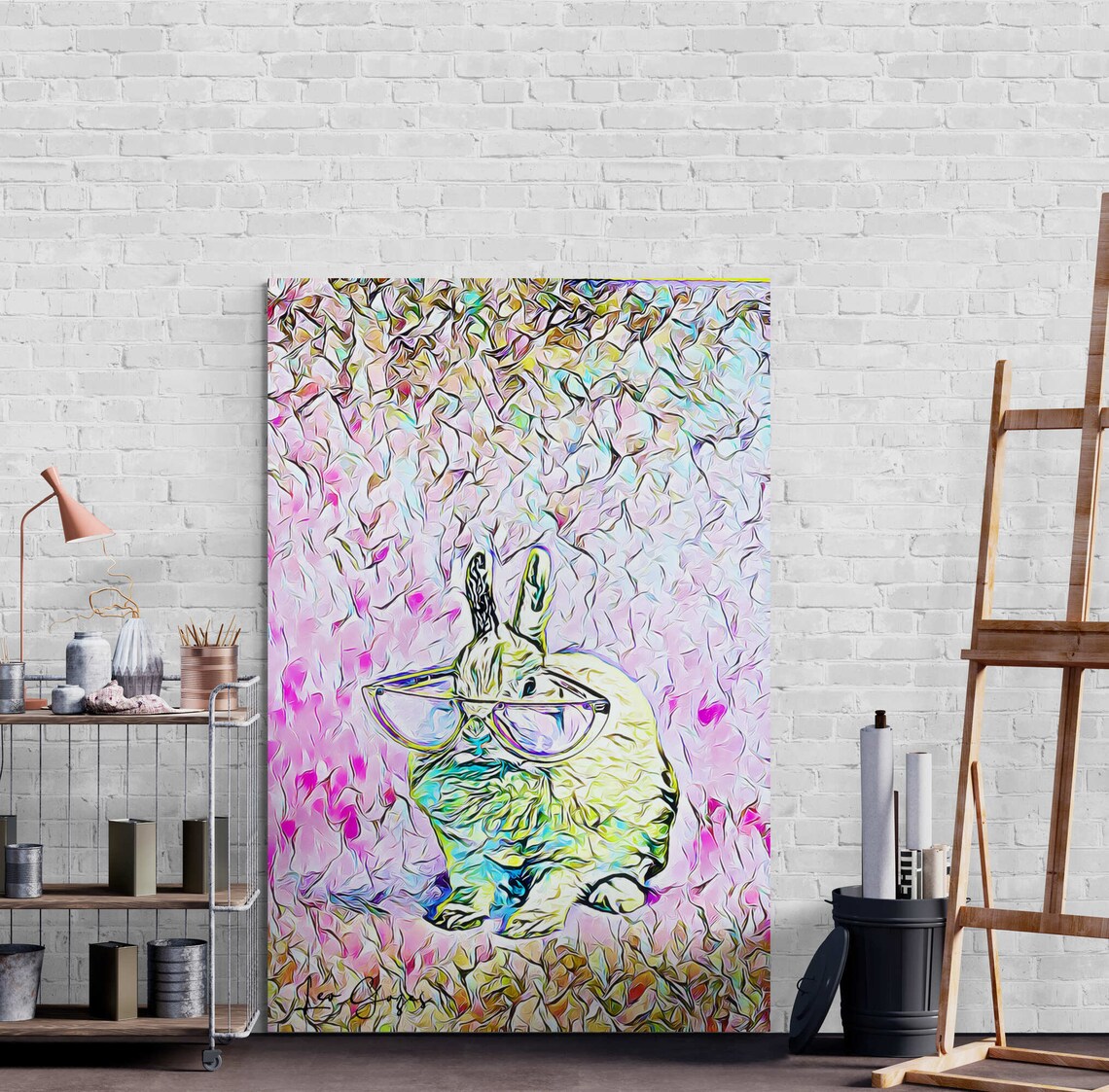 Hipster Rabbit With Glasses Colorful Neon Pop Art Portrait Poster - Image 2