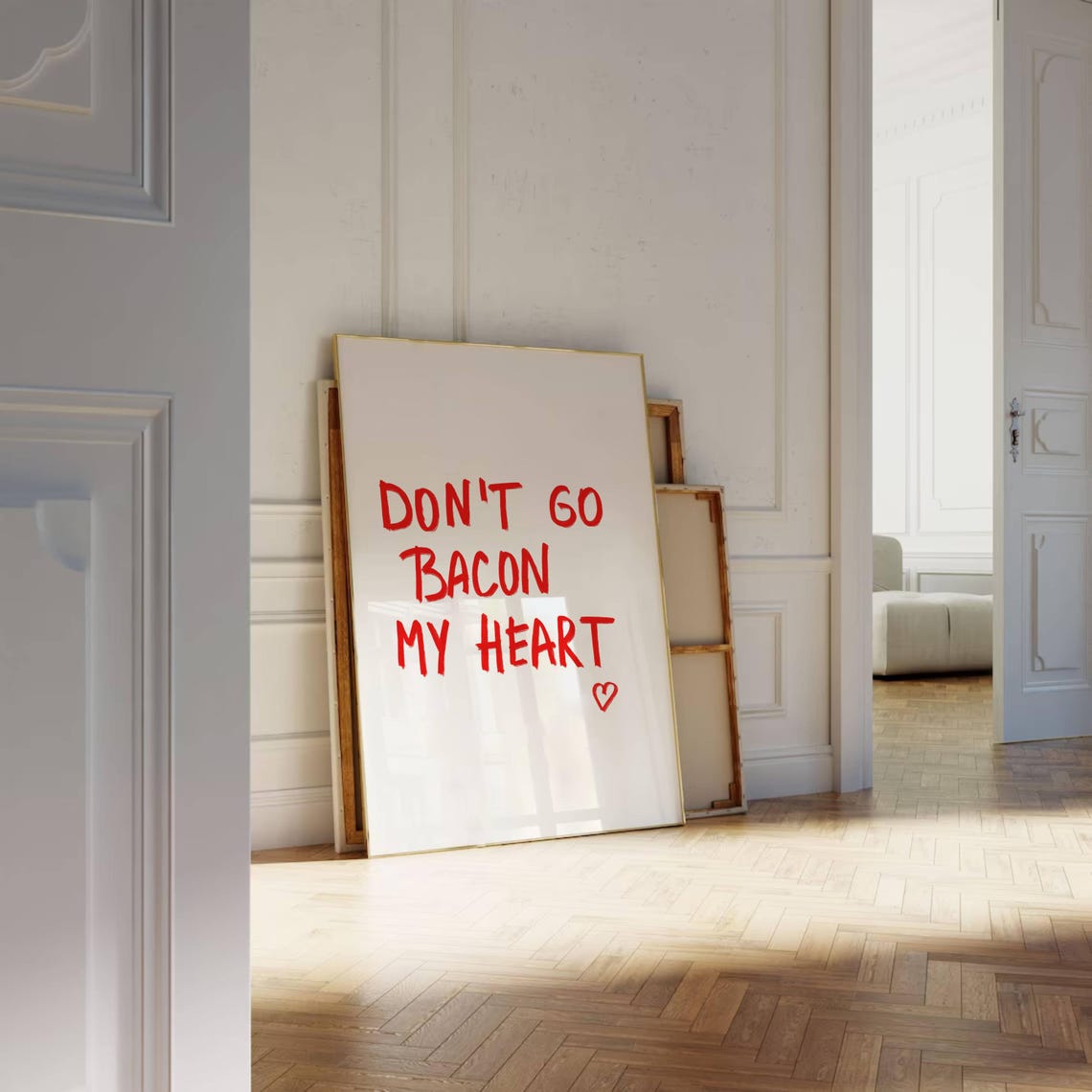 Don't Go Bacon My Heart Red Brush Lettering Kitchen Pun Poster - Image 3