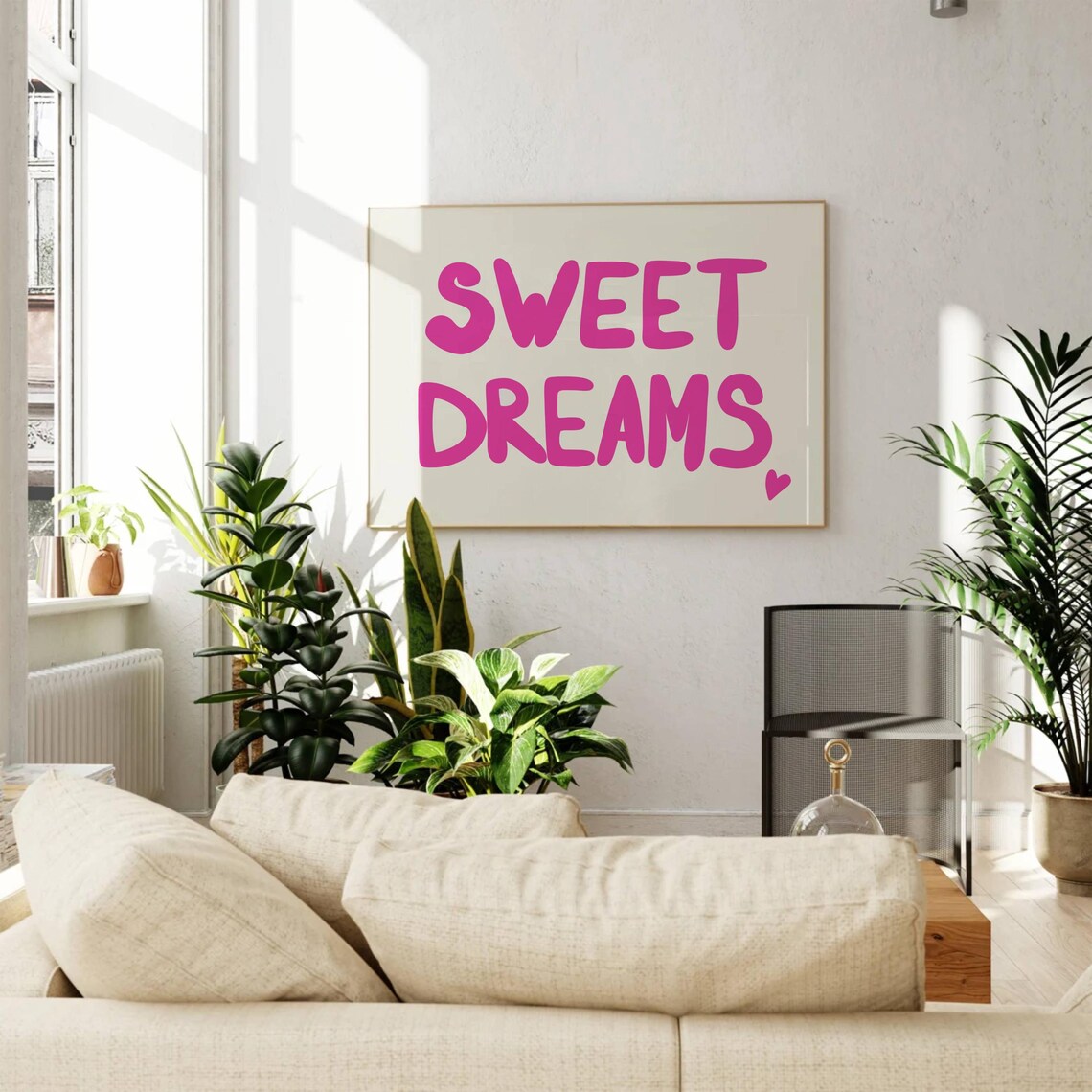 Sweet Dreams Hot Pink Bold Lettering Bedroom Horizontal Poster - Image 3