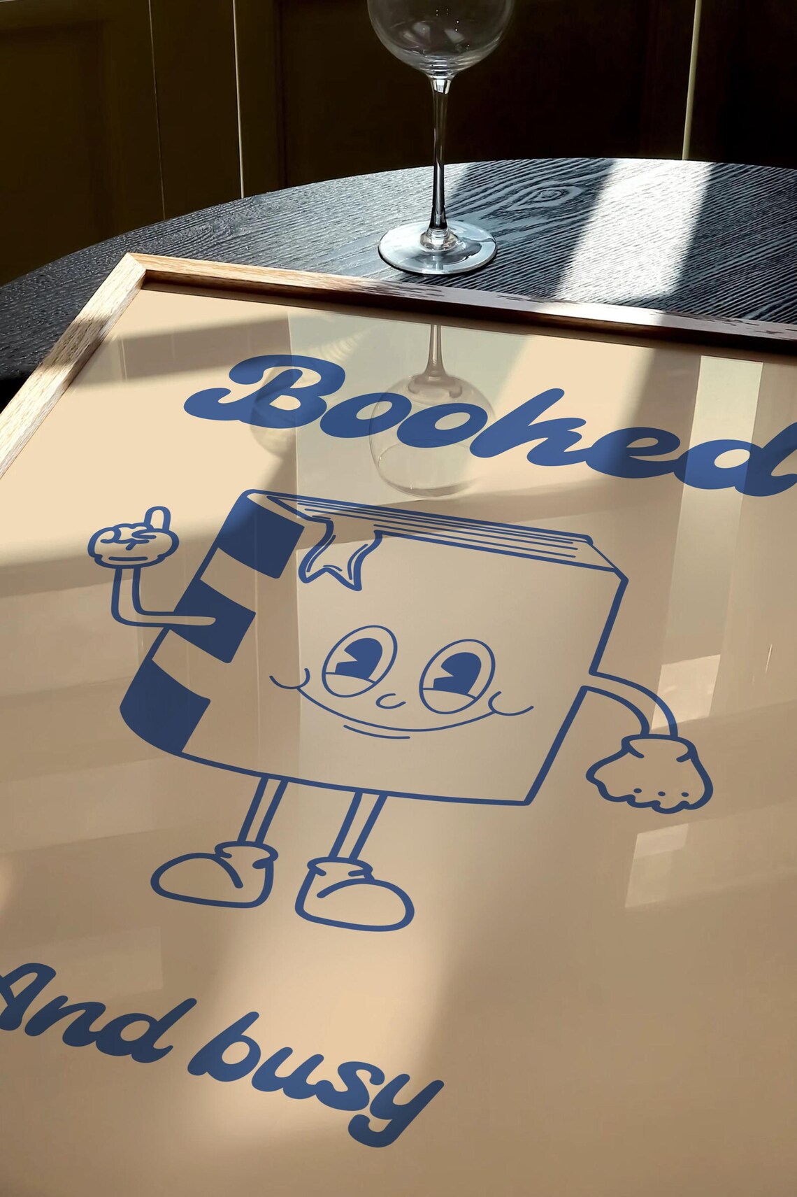 Booked And Busy Retro Blue Book Mascot Poster for Book Lovers and Libraries - Image 2