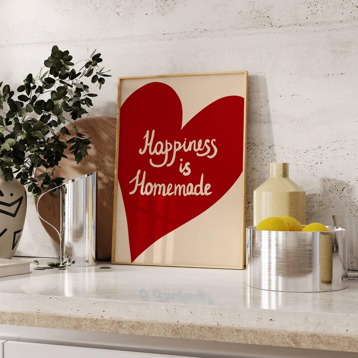 Happiness Is Homemade Oversized Red Heart Script Quote Poster - Image 2