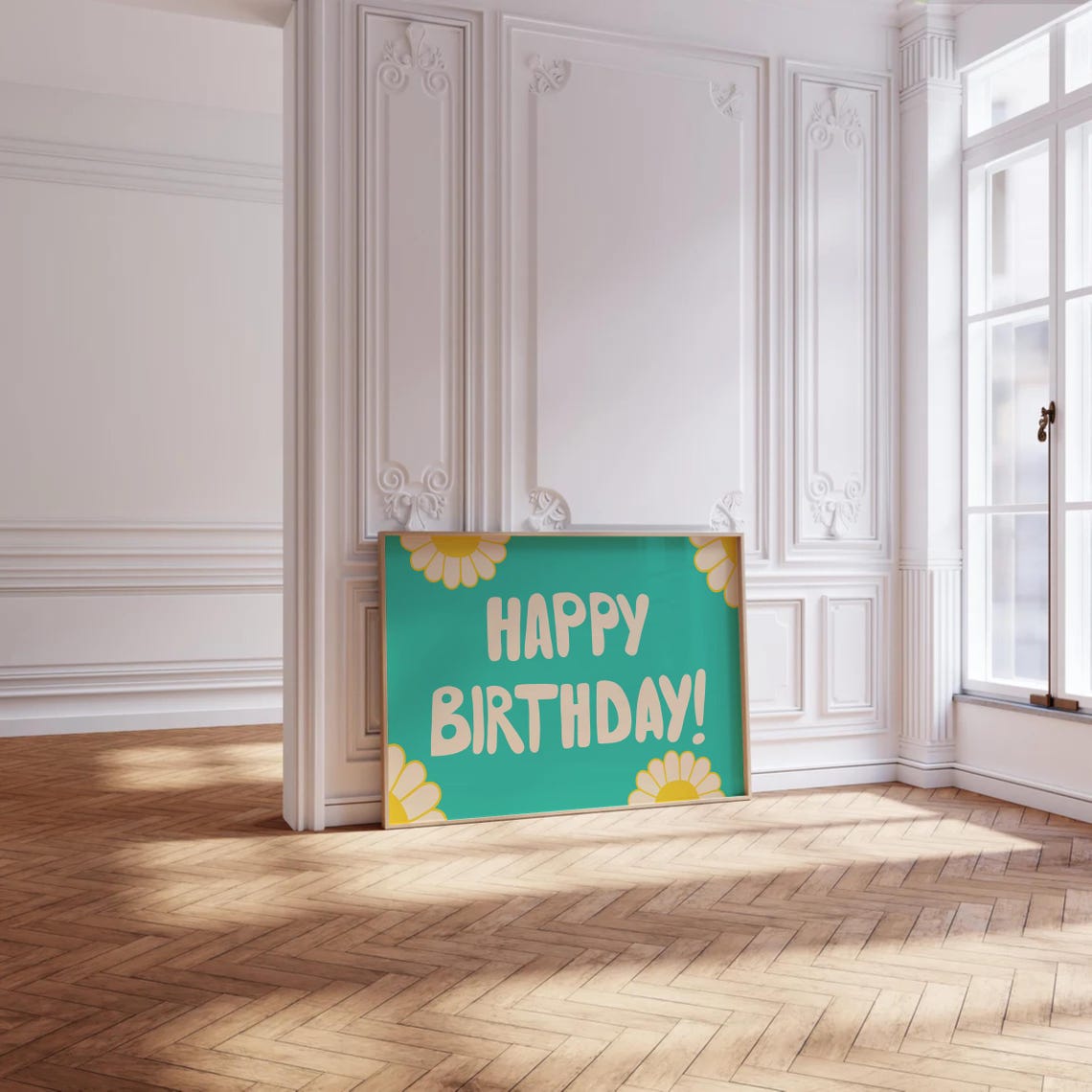 Happy Birthday Daisy Teal Retro Floral Celebration Party Poster - Image 3