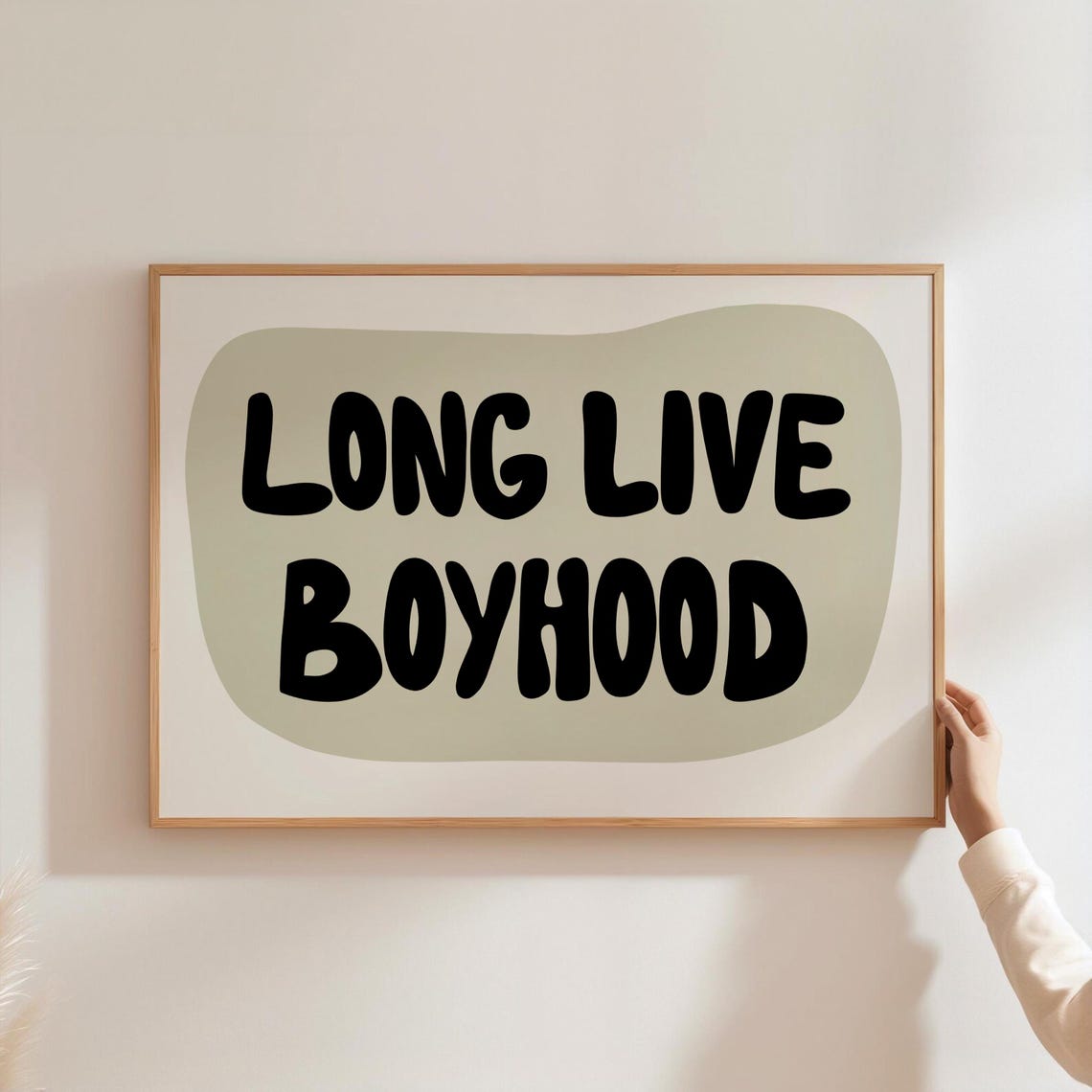 Long Live Boyhood Black Bold Lettering Sage Green Horizontal Print