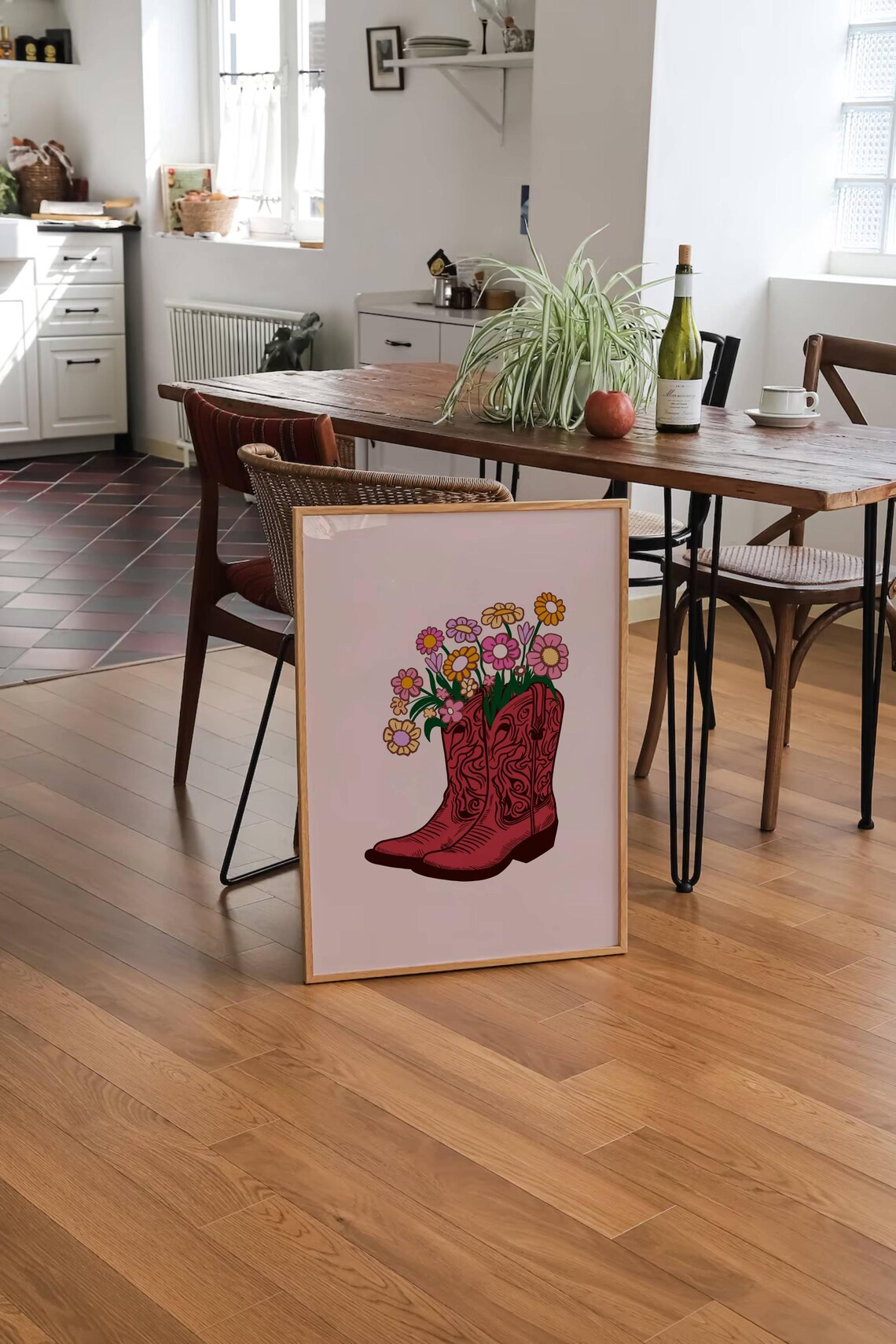 Pink Cowboy Boots Floral Bouquet Western Decor Illustration Poster - Image 2