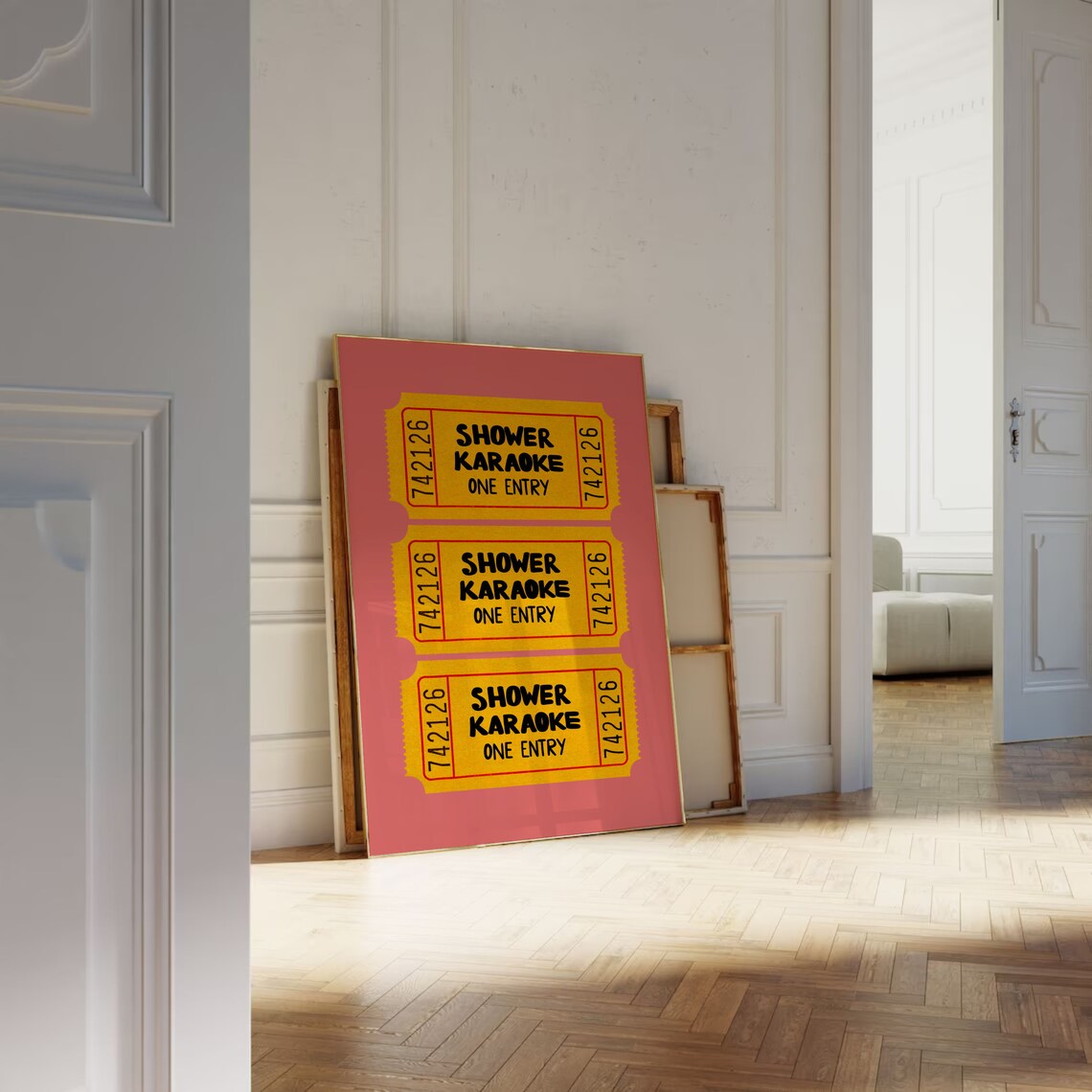Shower Karaoke Ticket, Retro Pink Bathroom Poster - Image 2