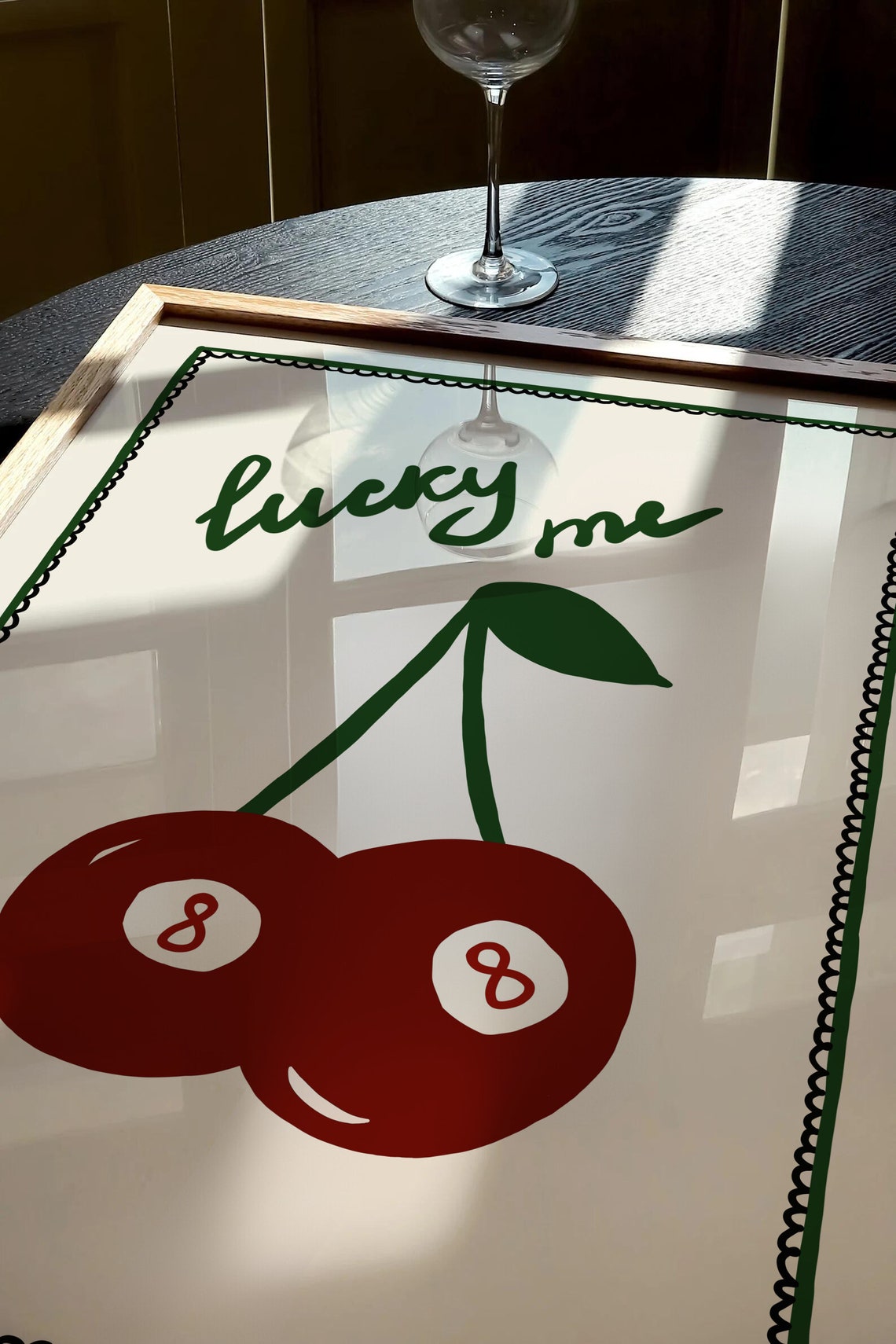 Lucky Me Cherry 8 Balls Green Retro Whimsical Illustration Poster - Image 3