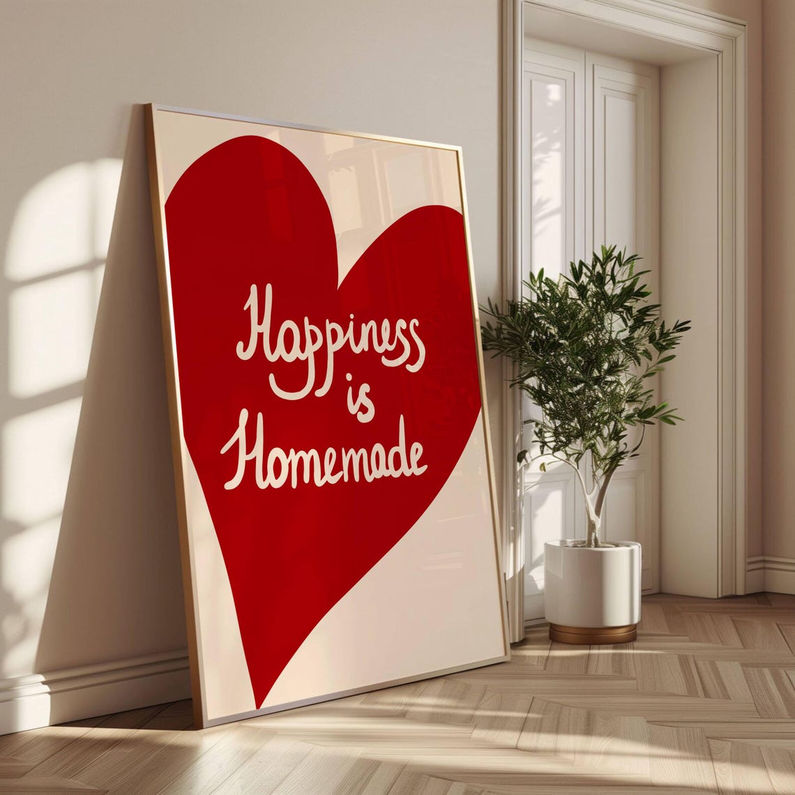 Happiness Is Homemade Oversized Red Heart Script Quote Poster - Image 3