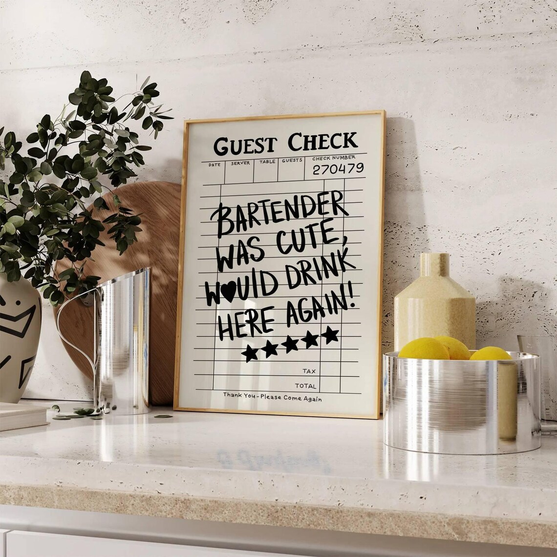 Guest Check Bartender Was Cute Retro Art Print - Image 2