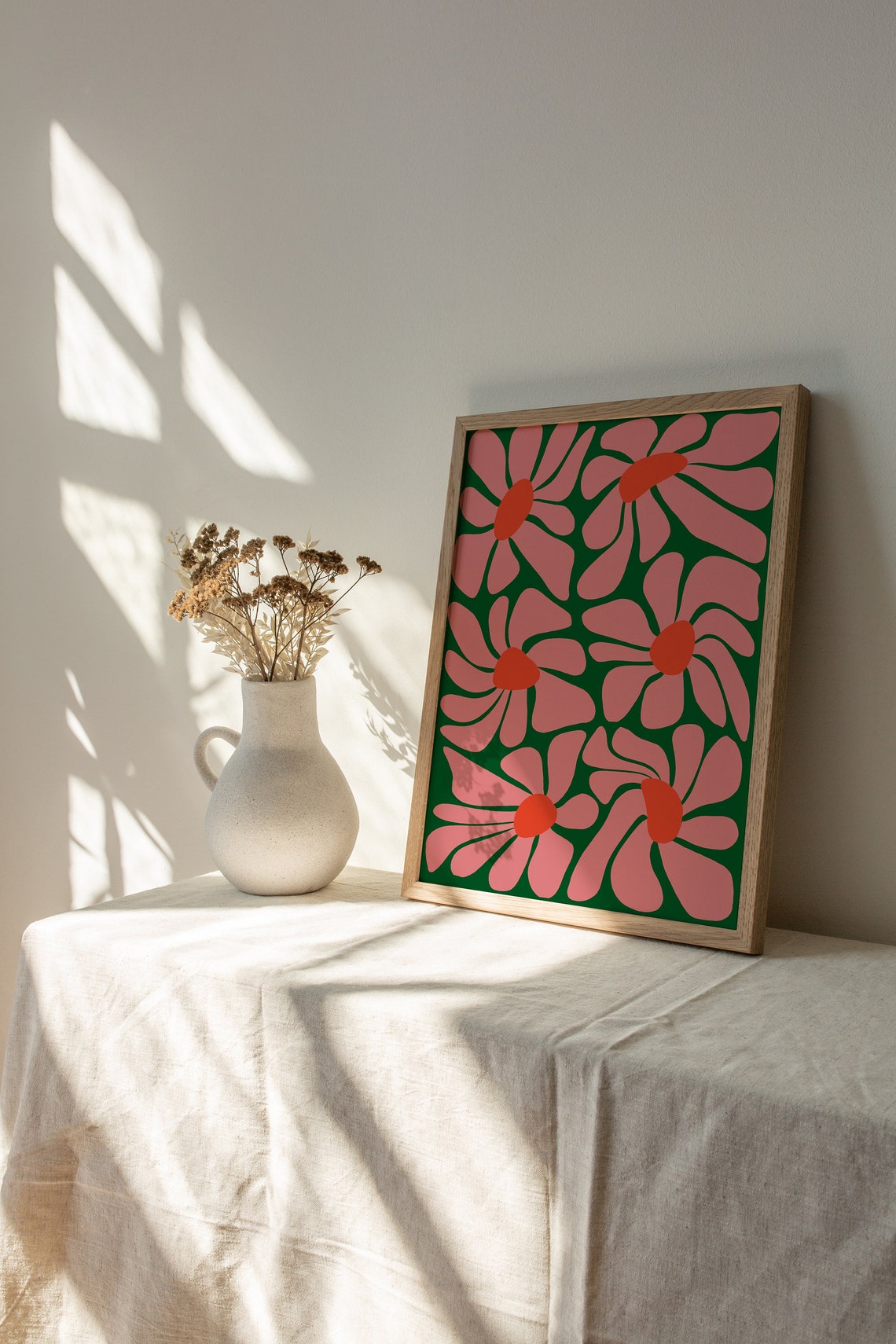 Tropical Boho Flower Poster Wall Art Funky Plant Lover Botanicals Pink Green And Orange Design Instant - Image 2