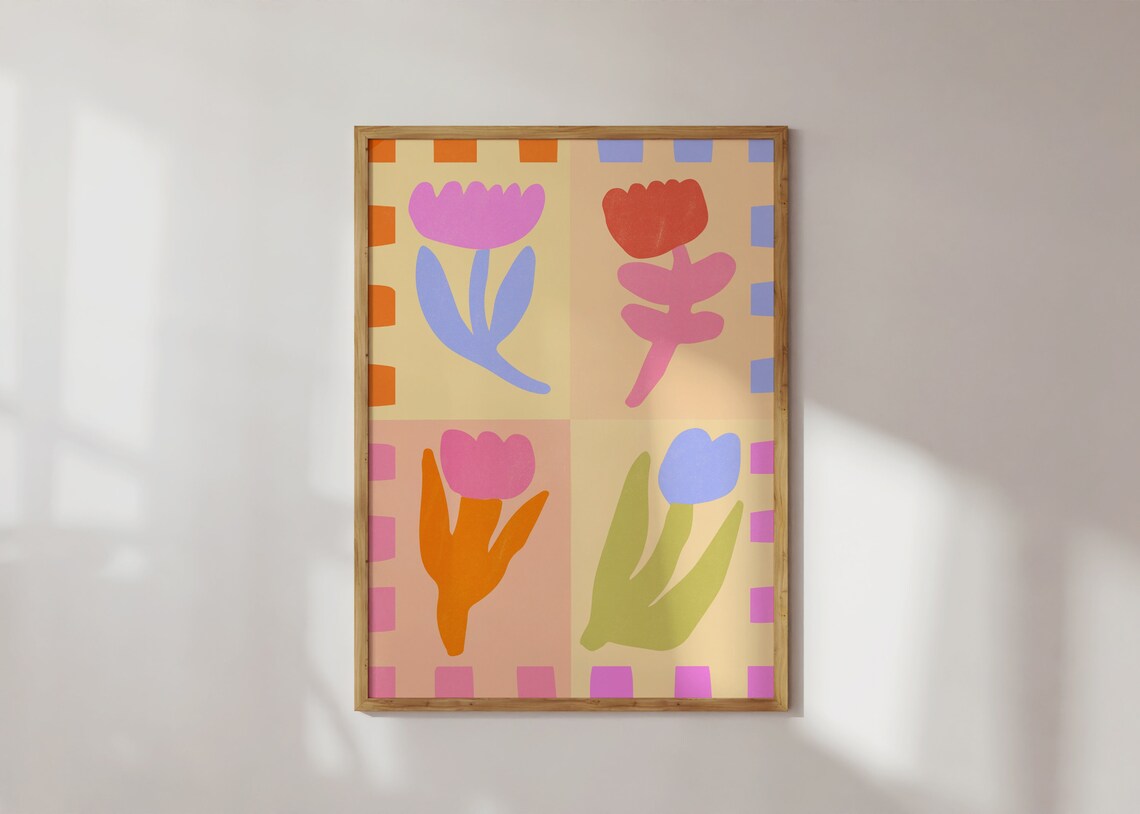 Scandinavian Colorful Flower Art Print, Maximalist Decor