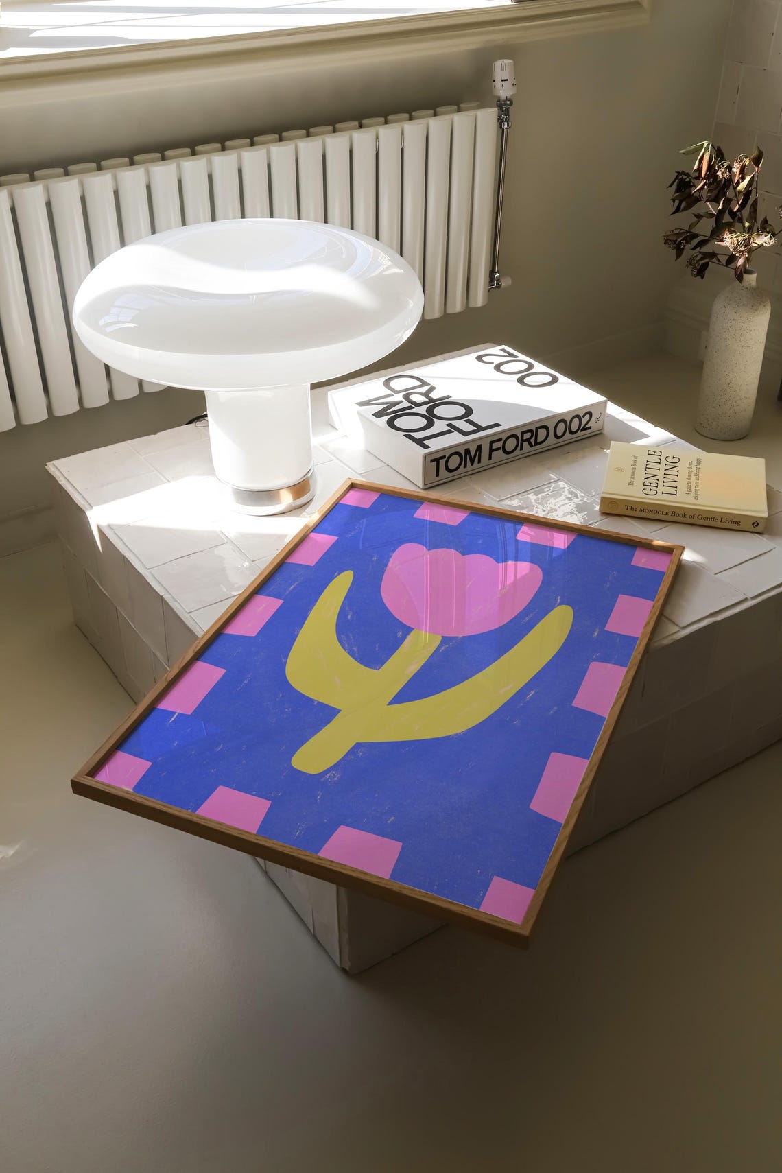 Pink Tulip On Cobalt Blue Scandinavian Folk Flower Art Poster - Image 5