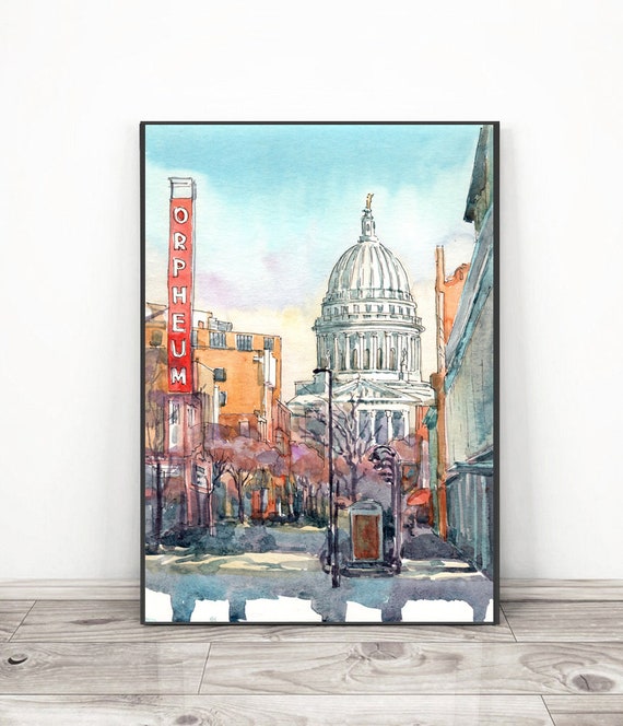 Madison Wi Art Print Skyline Wisconsin Wall Cityscape Watercolor Painting City Landscape By Valentina Ra