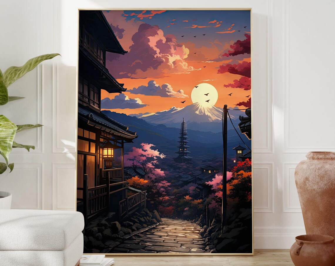 Lofi Japanese Town at Sunset, Kyoto Travel Poster - Image 2