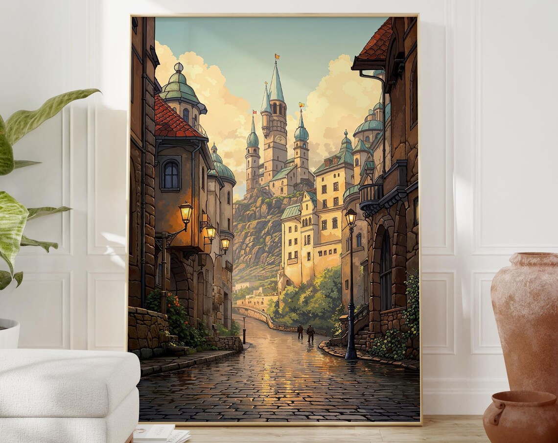 Hilltop Castle Old Town Street Poster with Medieval Towers Fantasy Art - Image 2
