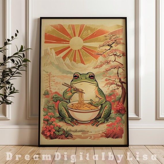 Vintage Japanese Frog Ramen Poster Print