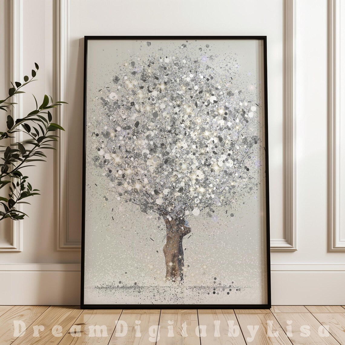 Winter Tree Silver Glitter Christmas Art Print