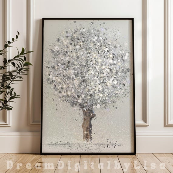 Winter Tree Silver Glitter Christmas Art Print