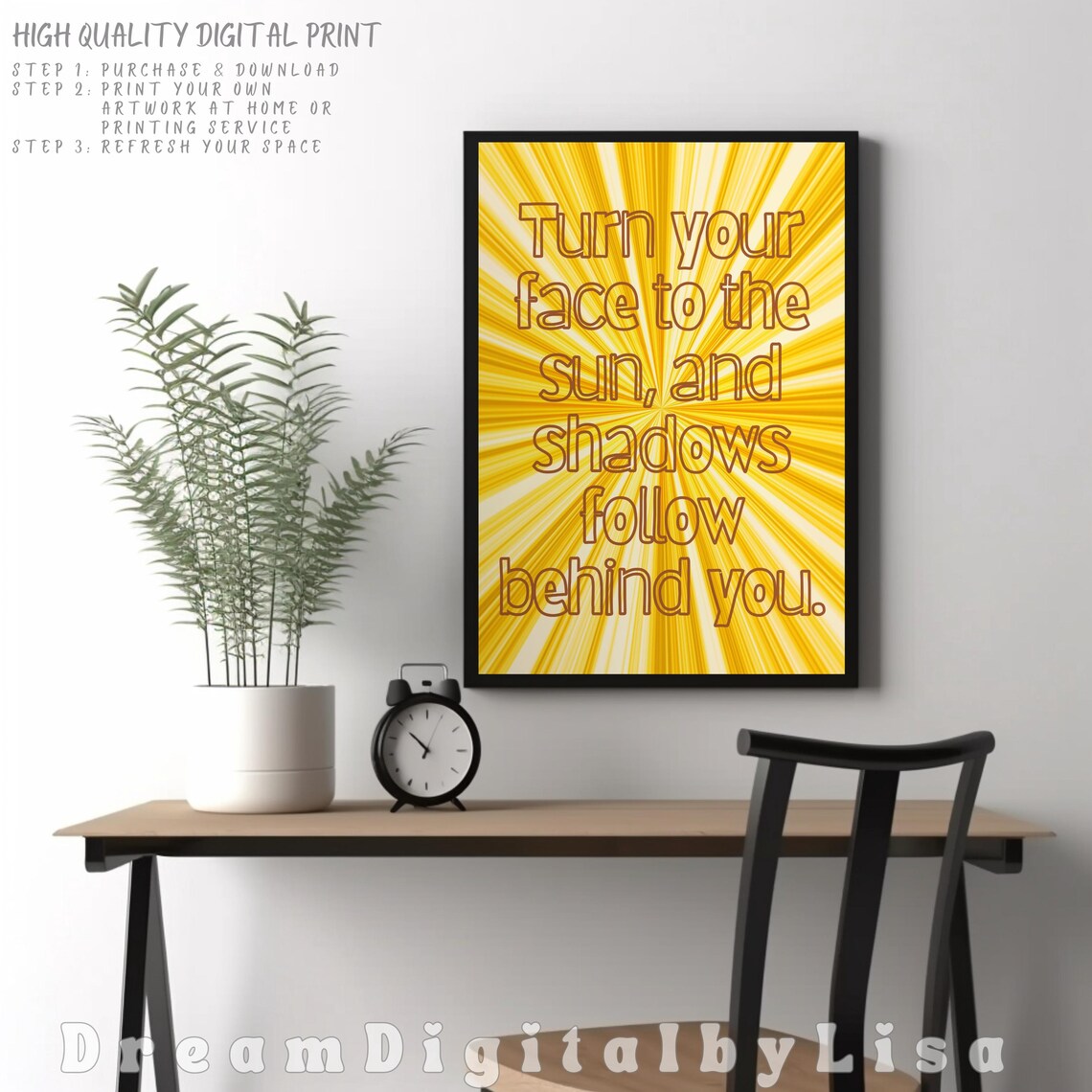 Turn Your Face to the Sun Yellow Sunburst Inspirational Quote Poster - Image 4