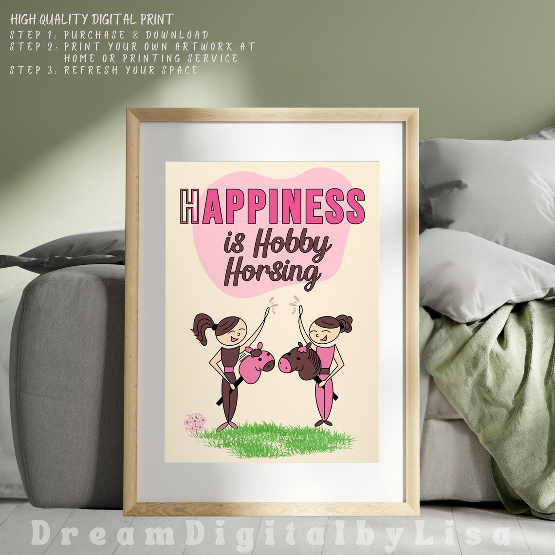 Happiness Is Hobby Horsing Cartoon Equestrian Girls Gift Poster - Image 4