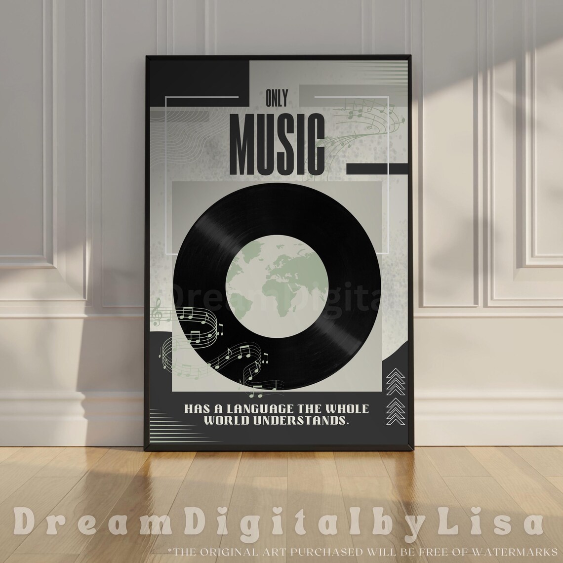 Only Music Vinyl Record Globe Inspirational Music Lover Quote Poster