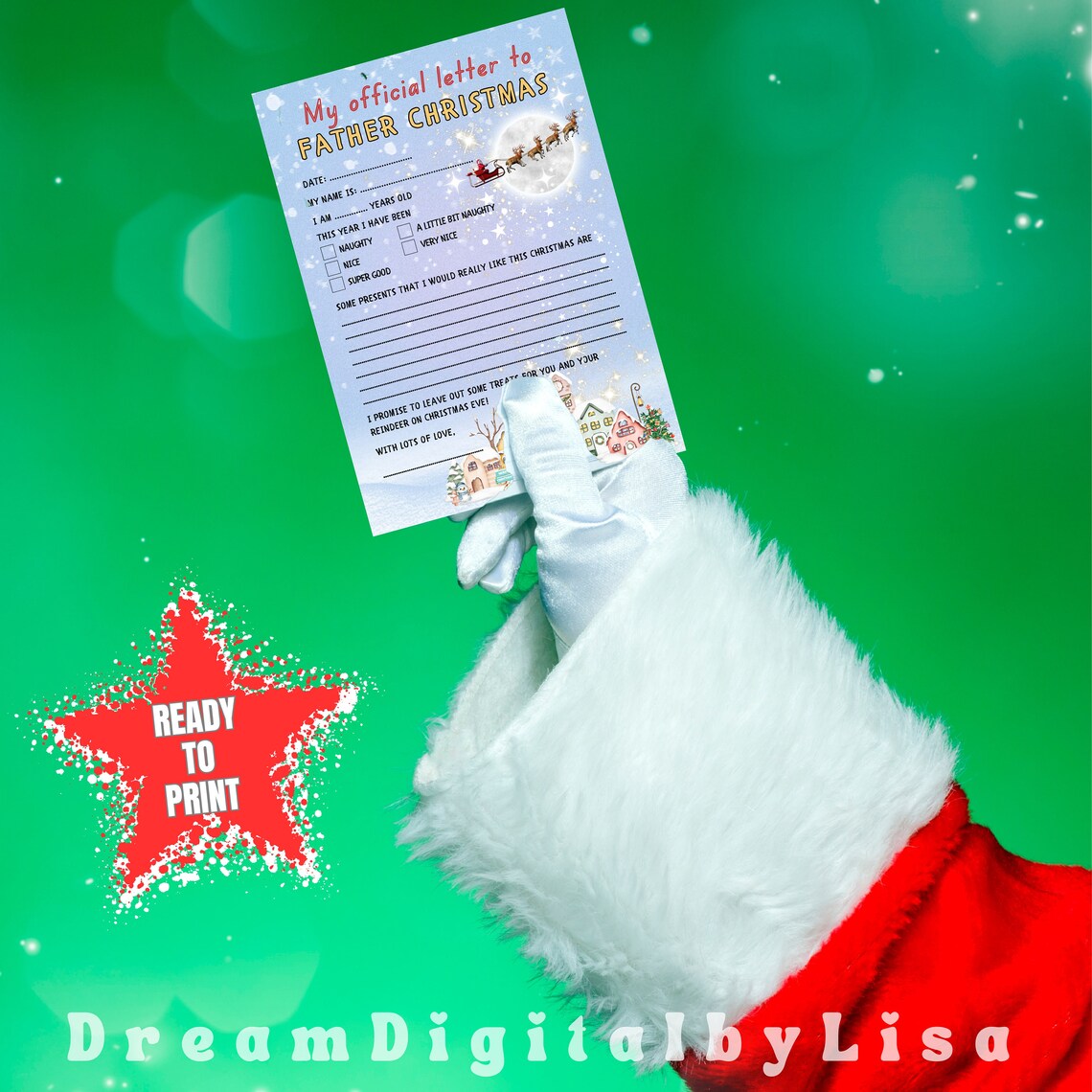 Letter To Father Christmas Fill In Card Kids Christmas Wishlist Print - Image 2