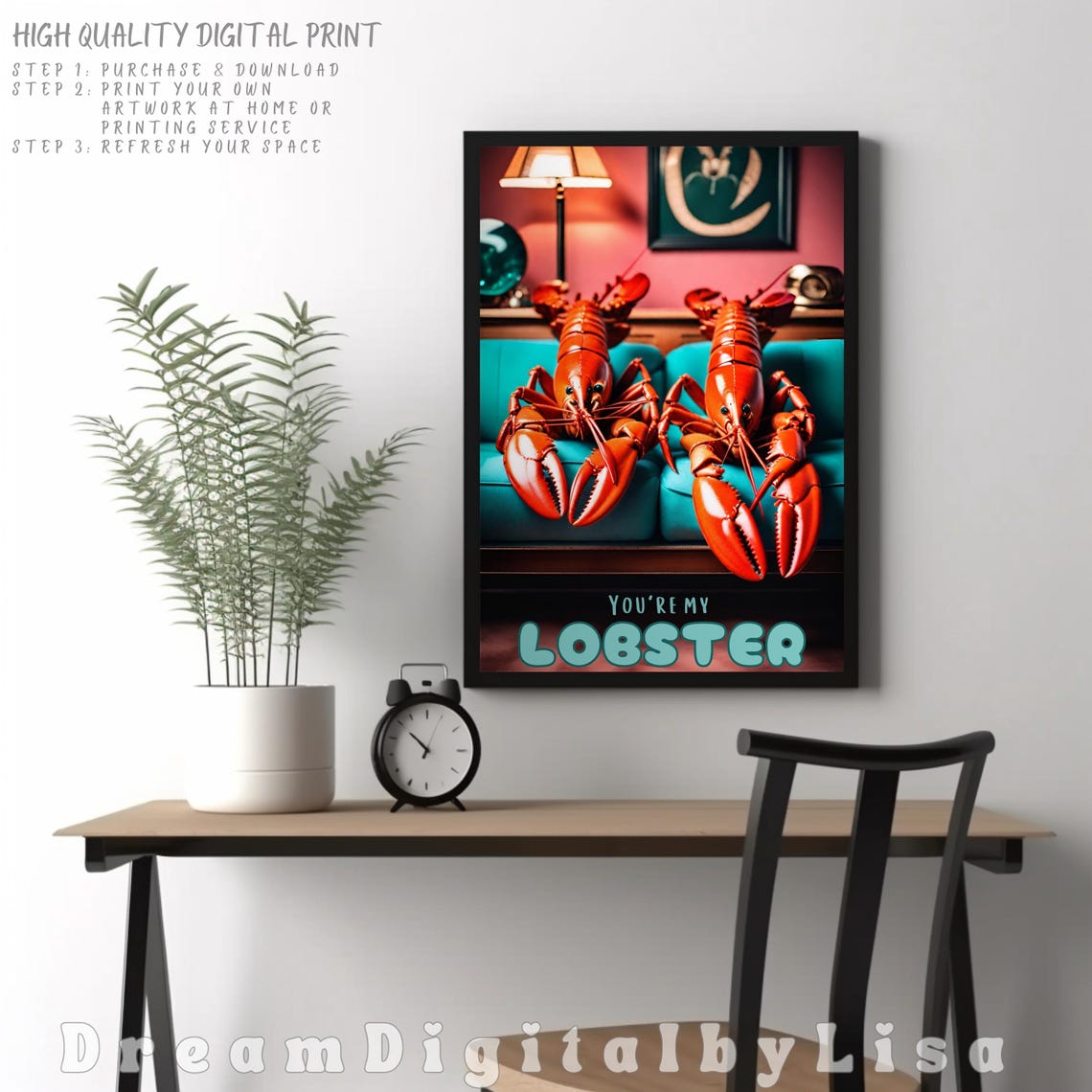 Youre My Lobster Funny Red Lobsters on Retro Couch Valentines Poster - Image 2