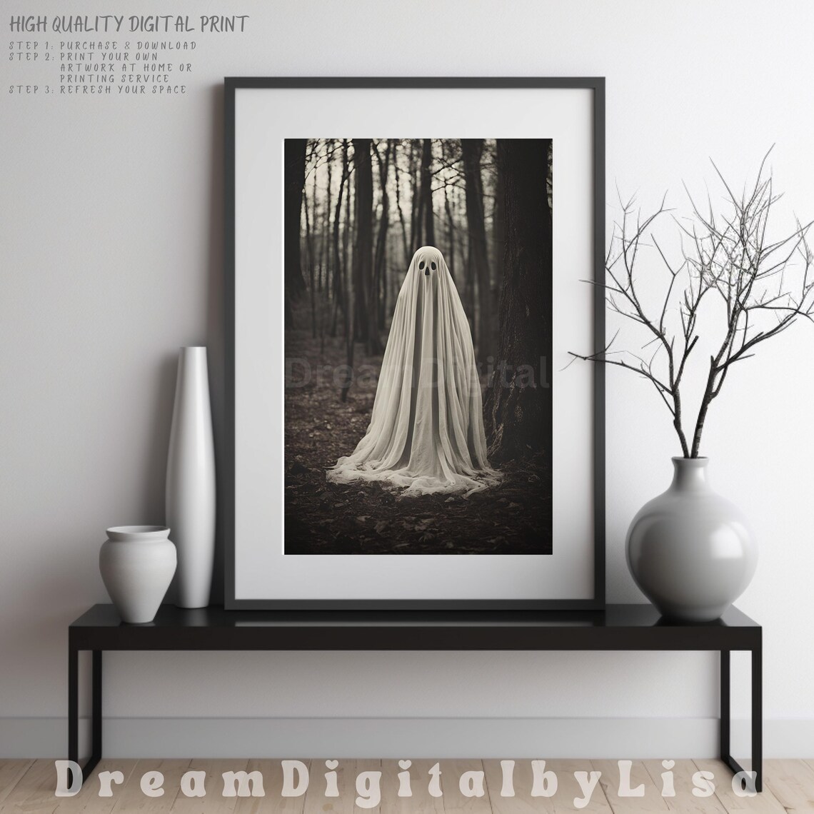 Ghost in the Dark Forest Vintage Sheet Ghost Spooky Art Poster - Image 4