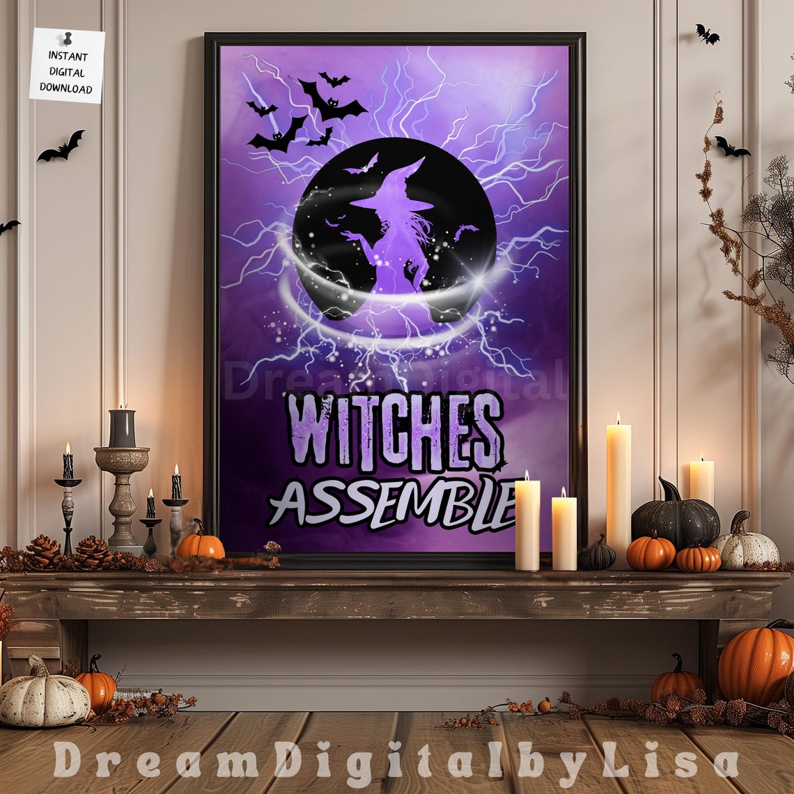 Witches Assemble Purple Witch Silhouette Moon Halloween Poster