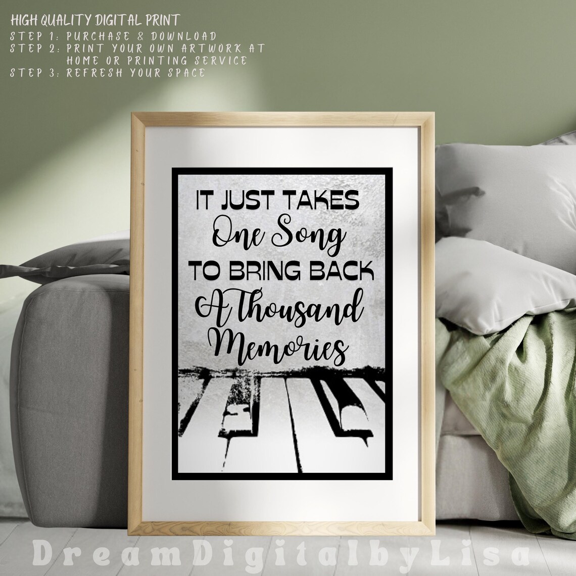 One Song Brings Back Thousand Memories Poster Music Quote Piano Keys Art - Image 4