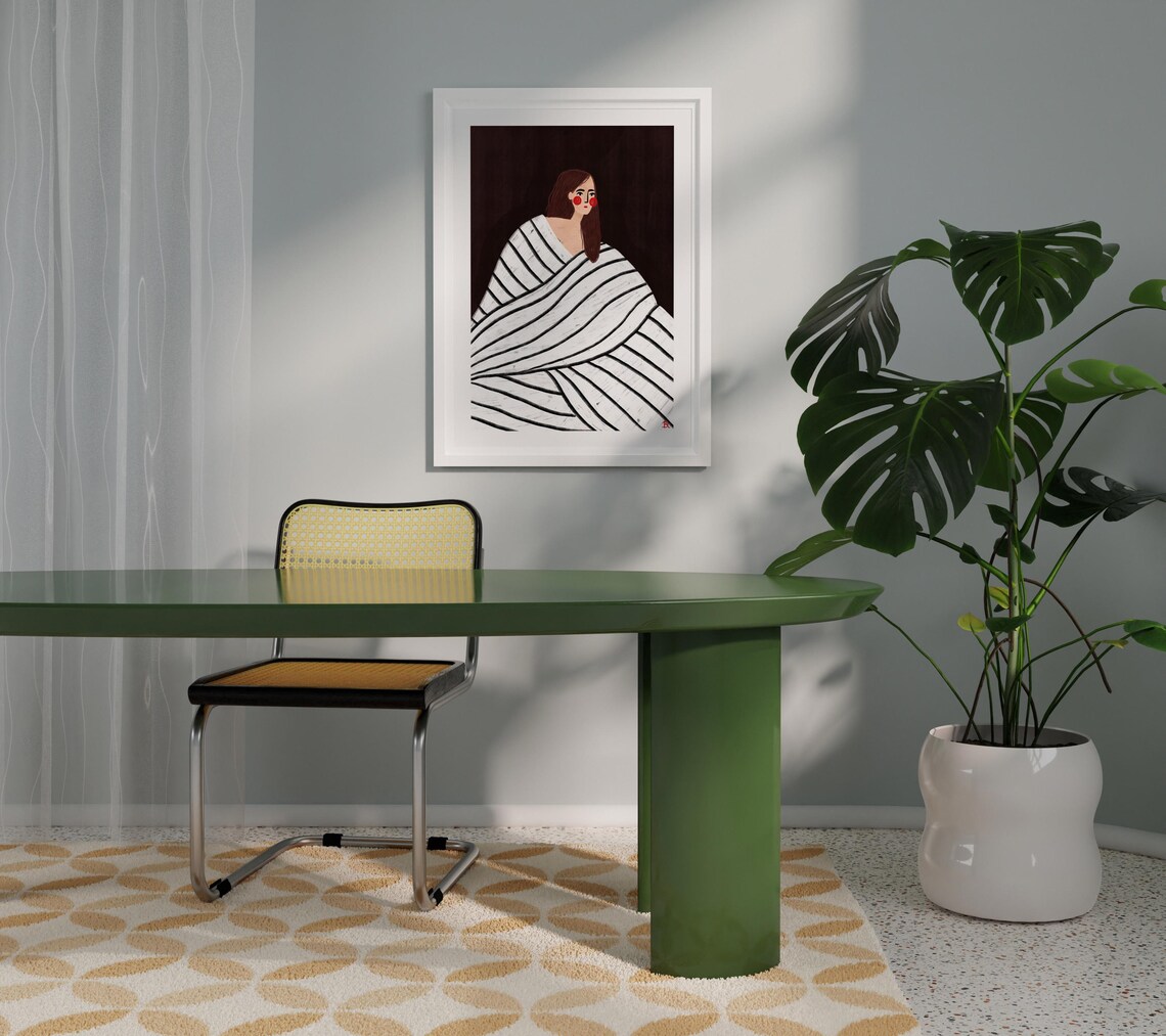 Woman With Black And White Stripes Art Print - Image 2