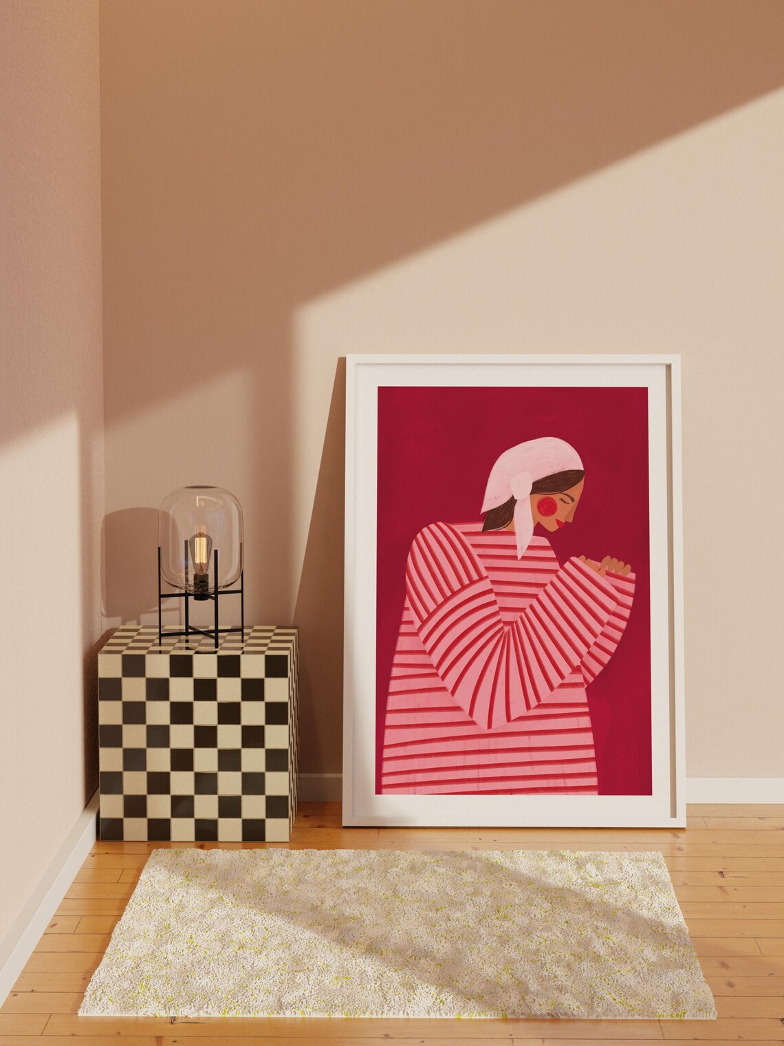 Woman With Red Stripes Line Art Portrait Print - Image 2