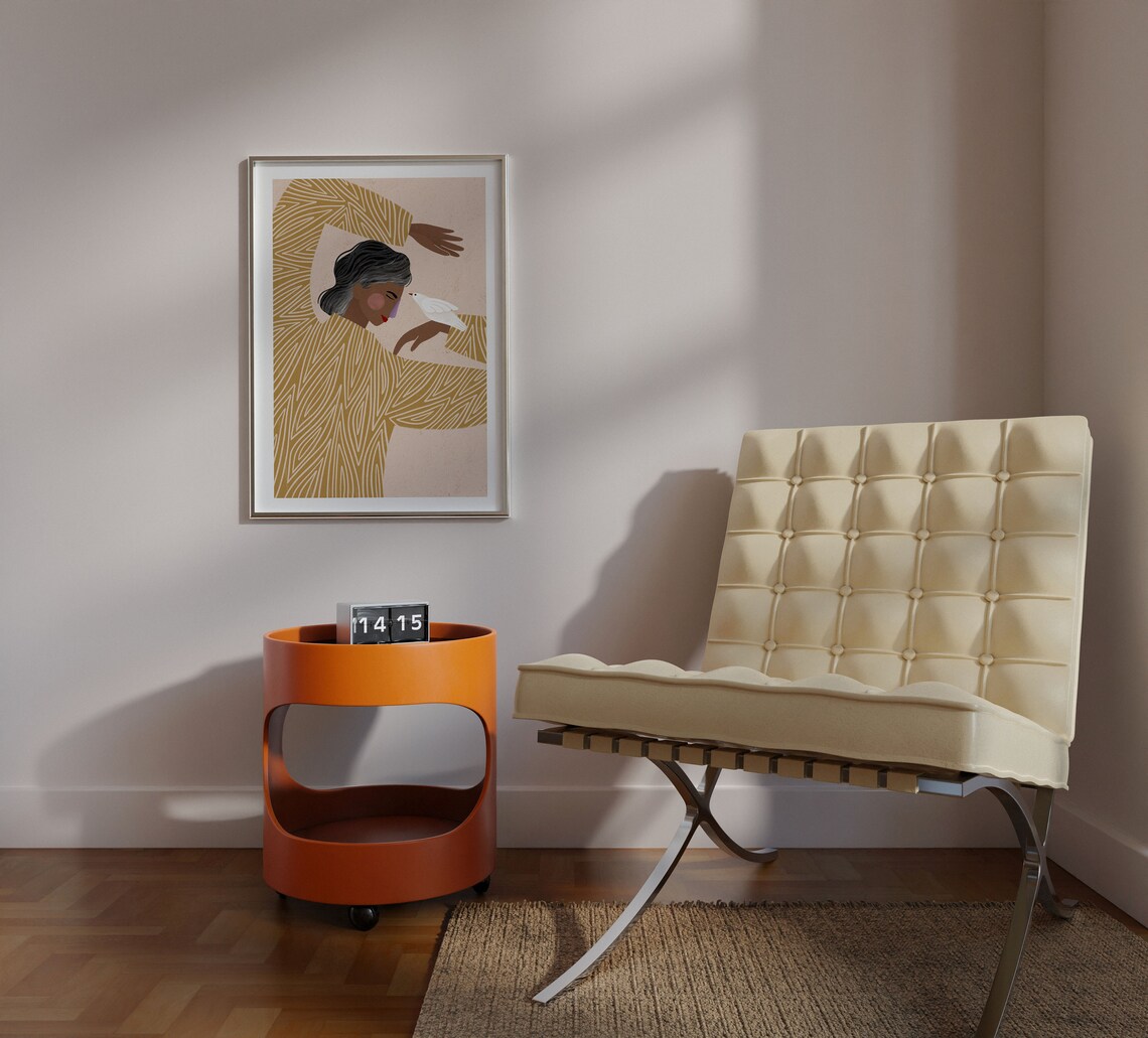 Woman With The Bird Minimalist Portrait Art Print - Image 4