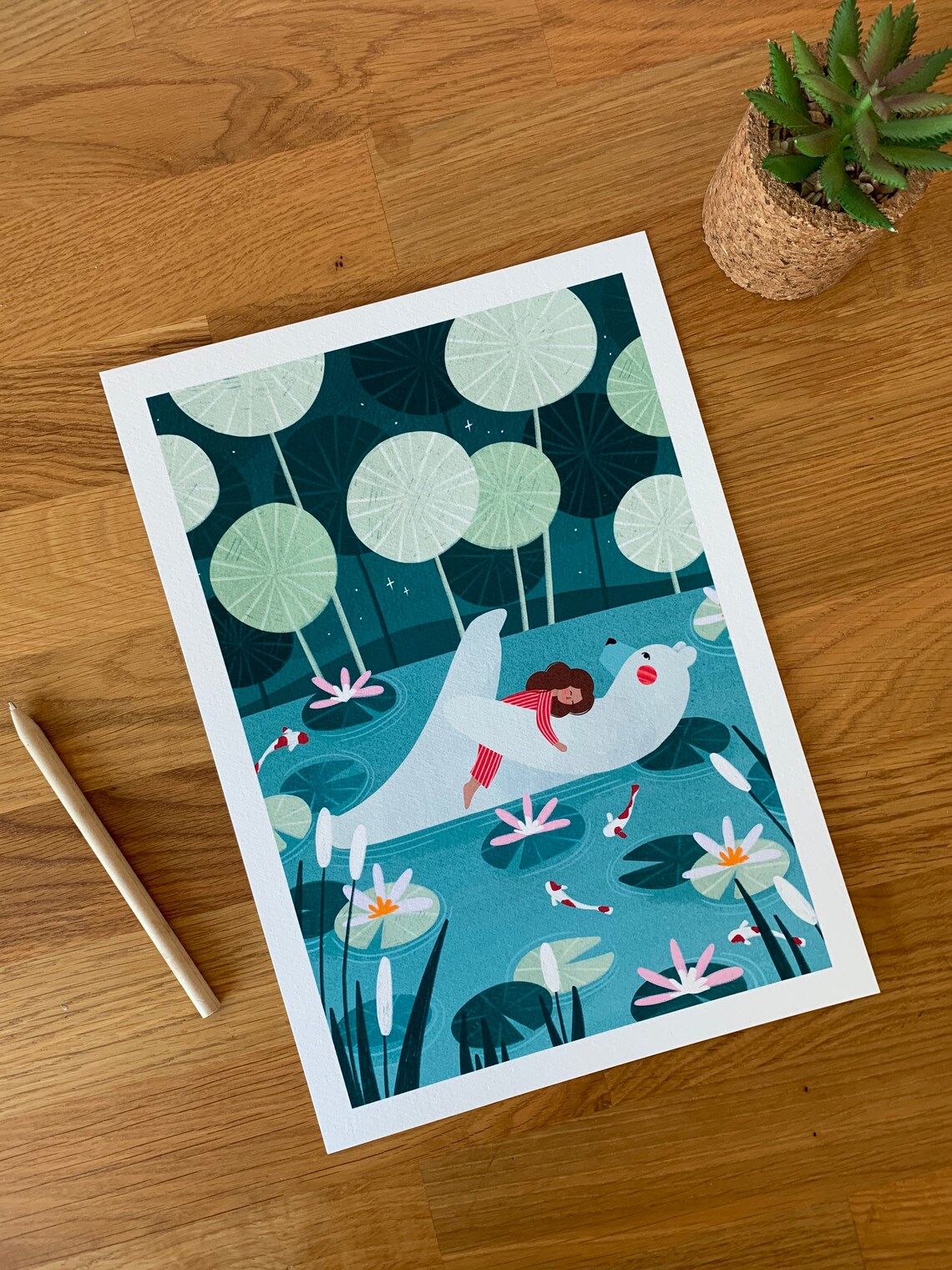 Lily Pond Children Art Print, Boho Nursery Decor - Image 3