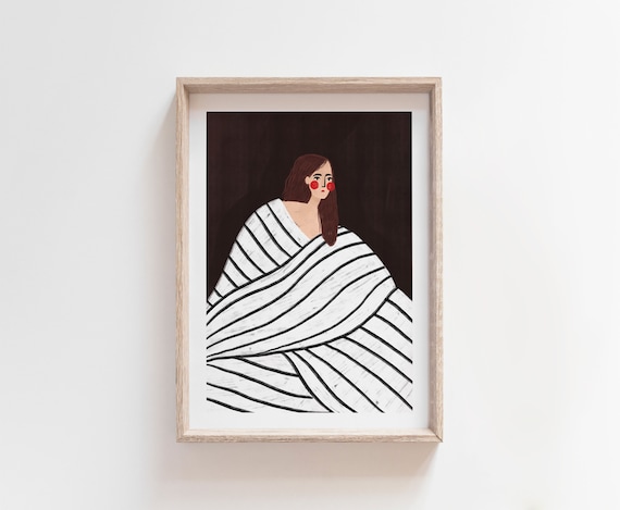 Woman With Black And White Stripes Art Print