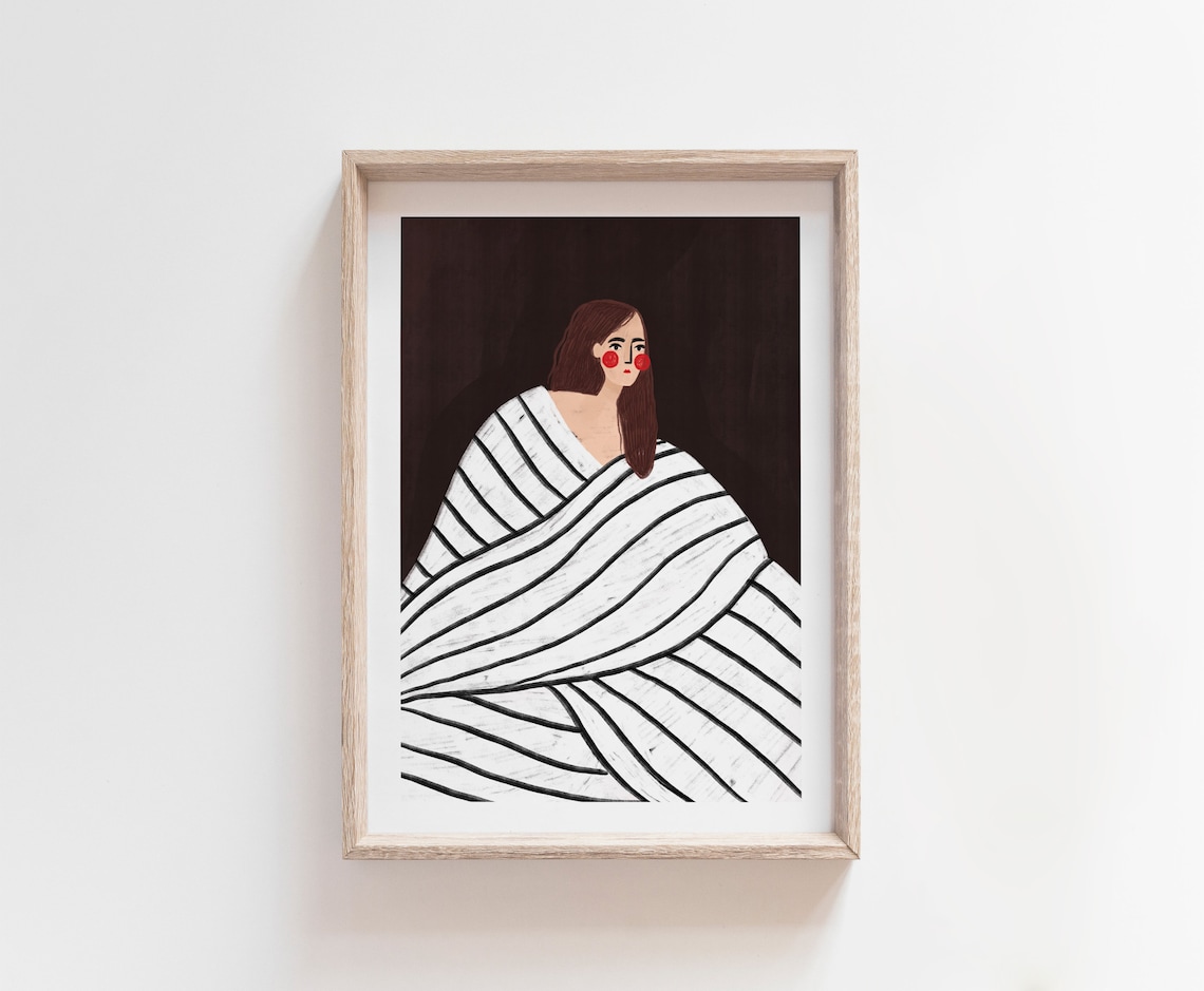 Woman With Black And White Stripes Art Print
