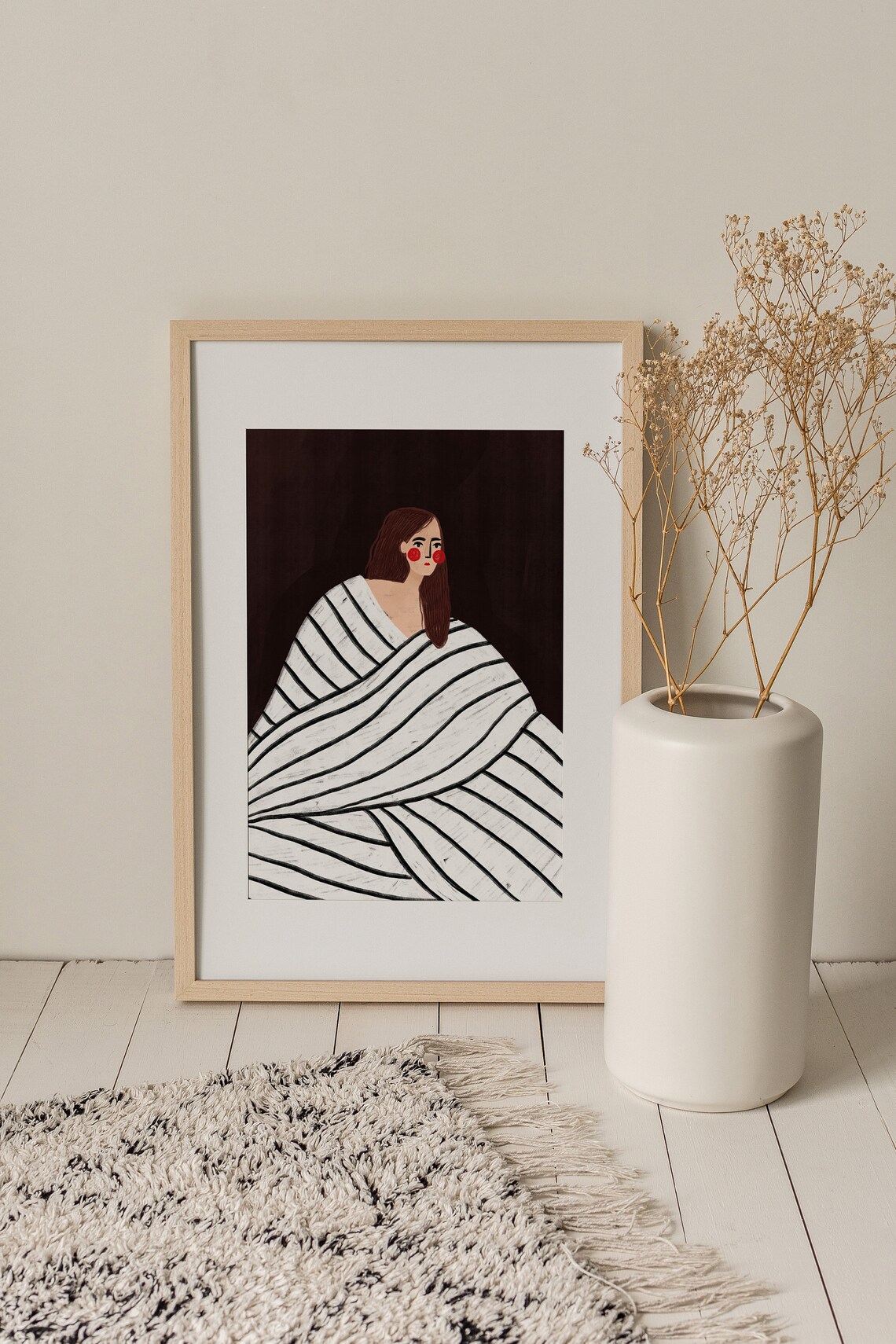 Woman With Black And White Stripes Art Print - Image 3