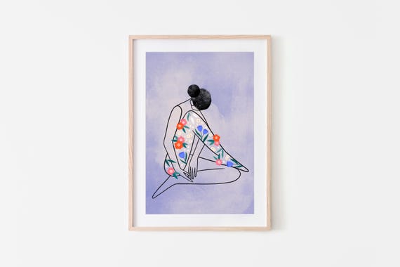 Line Lady With Floral Leg Art Print, Minimal