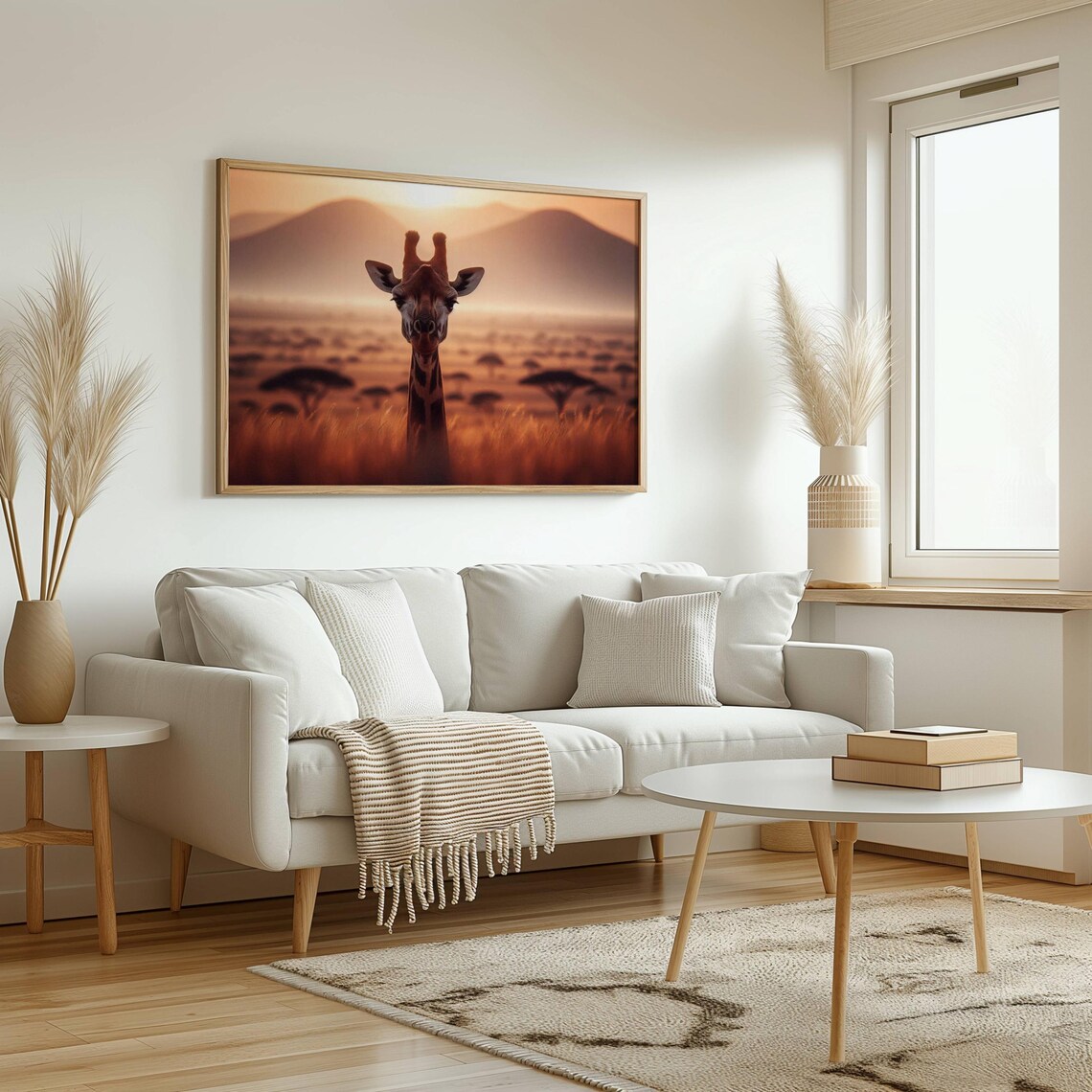 Giraffe in African Savanna Sunset Wildlife Photography Poster