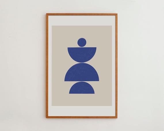 Blue Geometric Half Circles Minimalist Scandinavian Abstract Art Poster