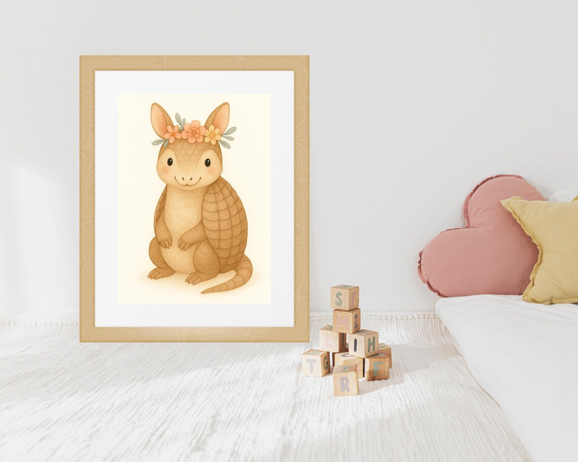 Boho Safari Armadillo Nursery Print, Cute Animal - Image 3