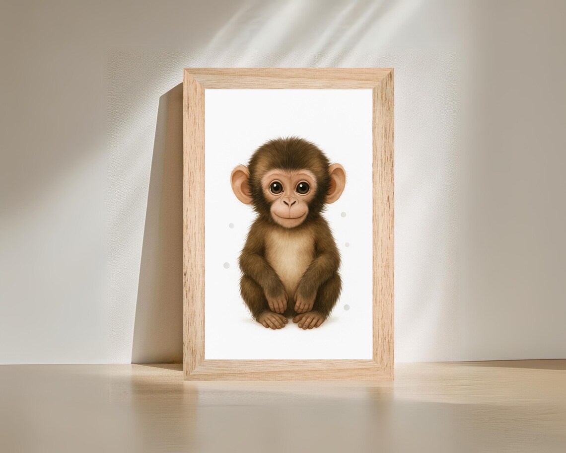 Safari Baby Monkey Nursery Art, Cute Kids Room Decor