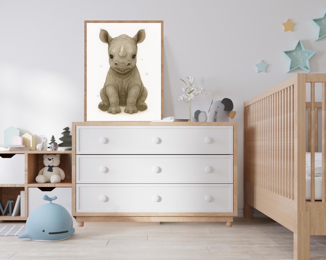 Safari Nursery Baby Rhino, Cute Rhinoceros Decor - Image 2
