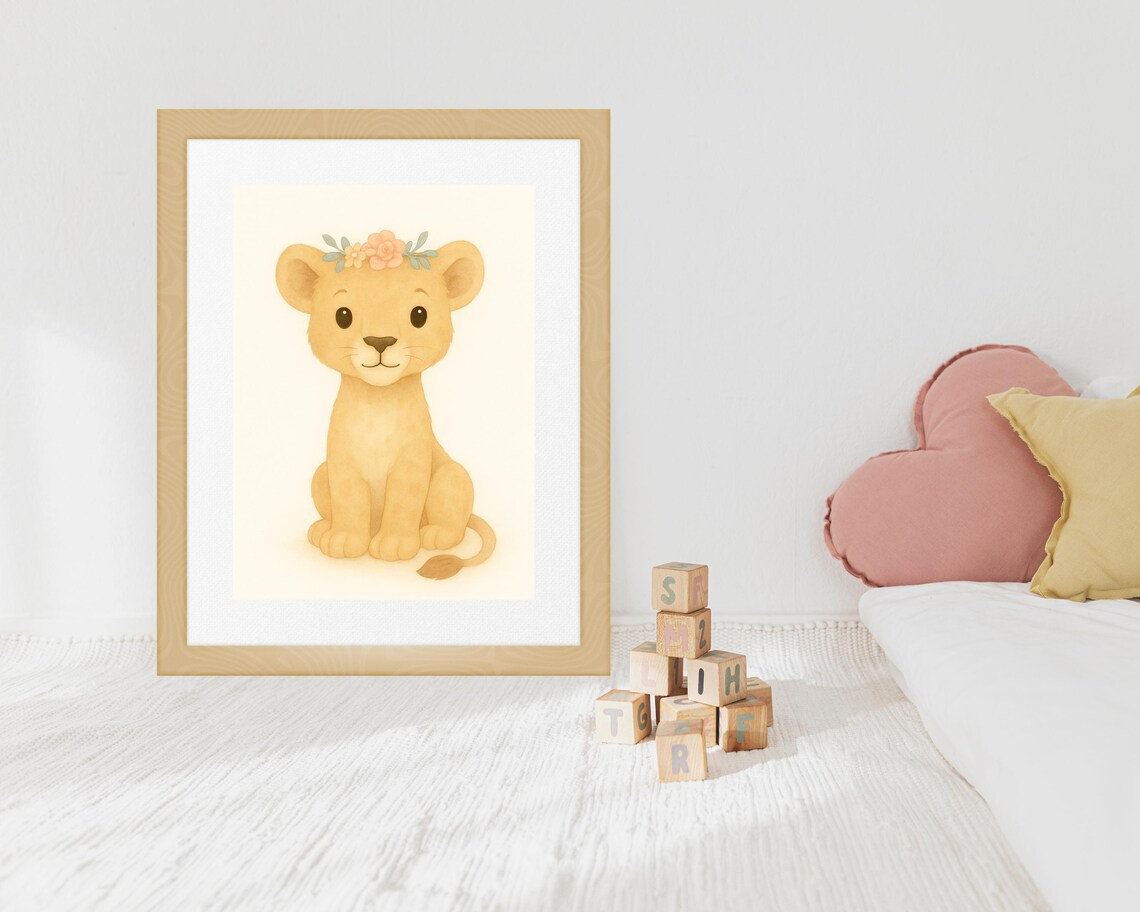 Safari Baby Lion With Flower Crown, Nursery Decor - Image 3