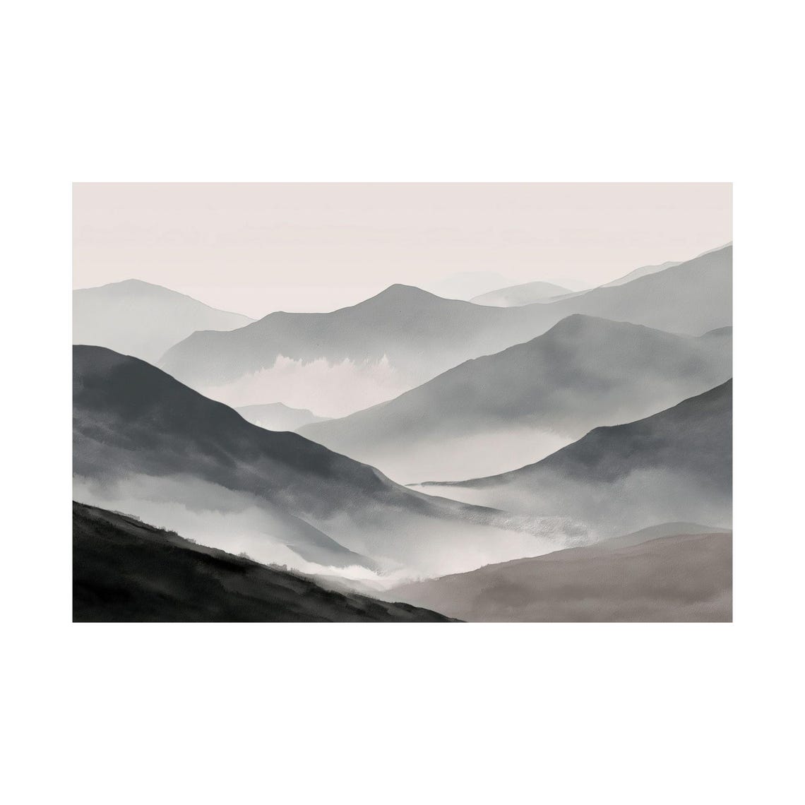 Japanese Ink Wash Landscape, Minimalist Zen Decor